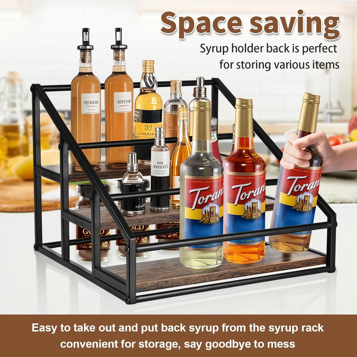 Coffee Syrup Rack Organizer, 3-Tier 12 Bottles Syrup Rack for Coffee Bar,Syrup Stand for Kitchen Coffee Station,Syrup Holder,Liquor Bottle Display Shelf
