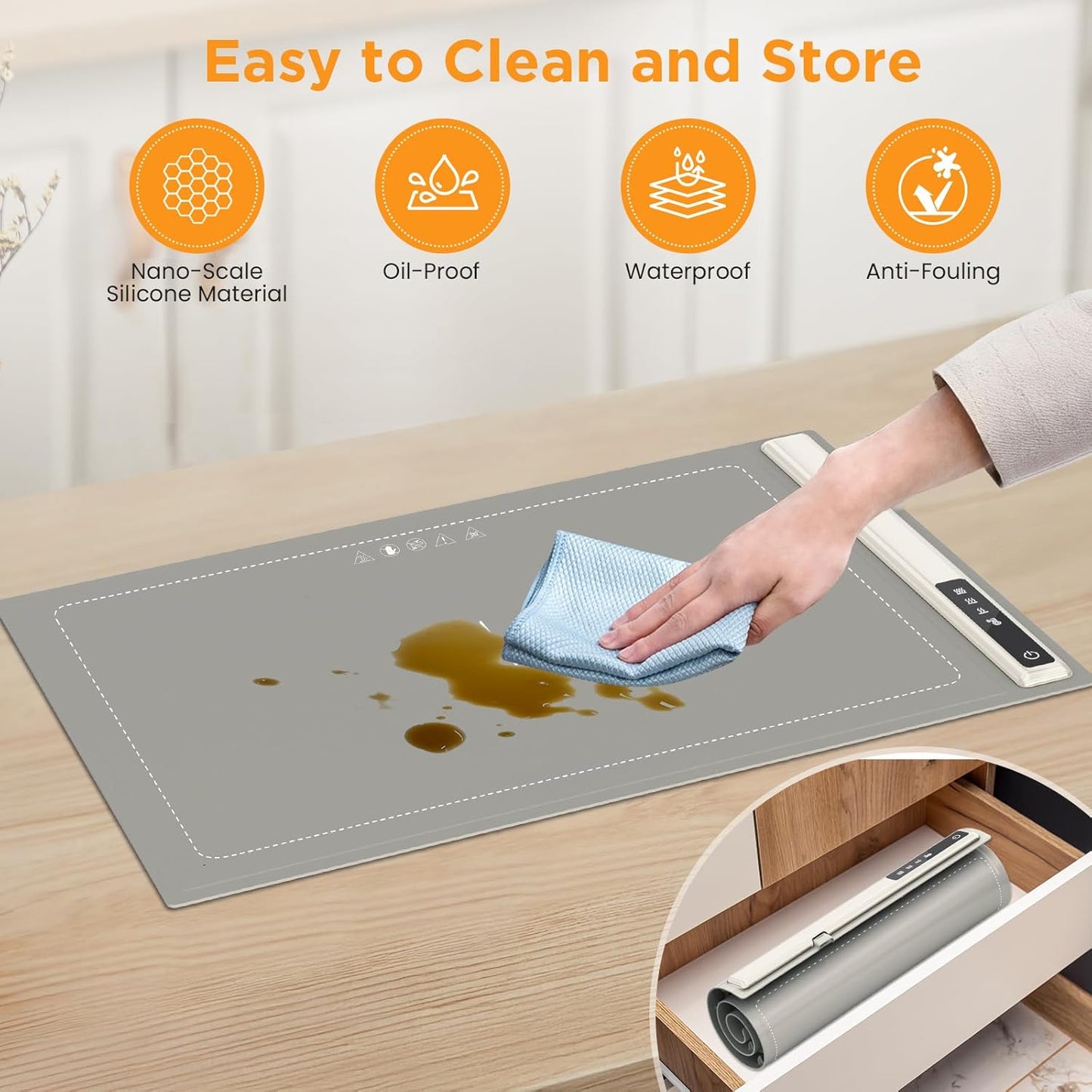 Electric Warming Tray with Adjustable Temperature-Portable Warming Mat for Food,Roll Up Silicone Food Warmer for Parties with 3 Temperature Settings,Versatile Food Warmers for Parties Buffet (Grey)