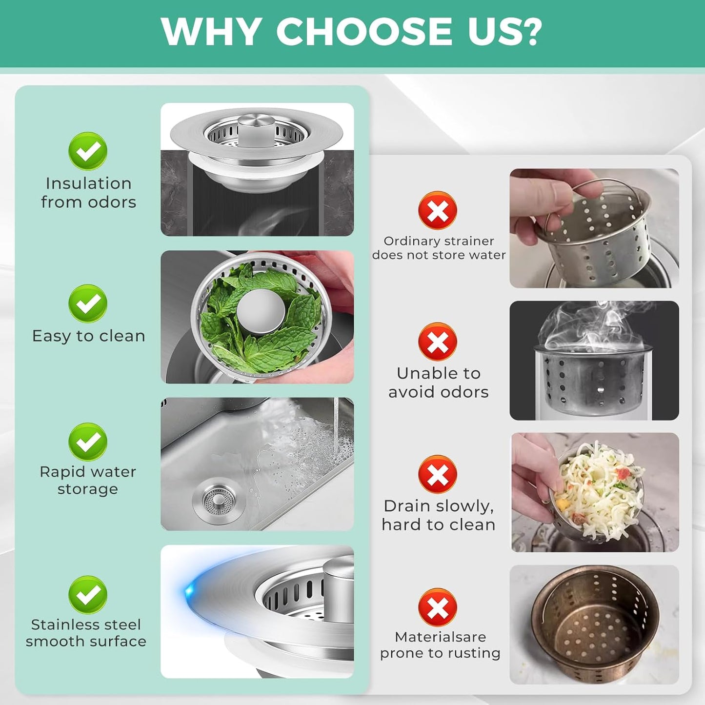 Kitchen Sink Drain Strainer/Strainer Basket, Upgraded 3 in 1 Stainless Steel Pop-up with Anti-Clogging Basket Sink Stopper, Suitable for US Standard 3-1/2" Sink Drain Hole (Brushed Nickel)