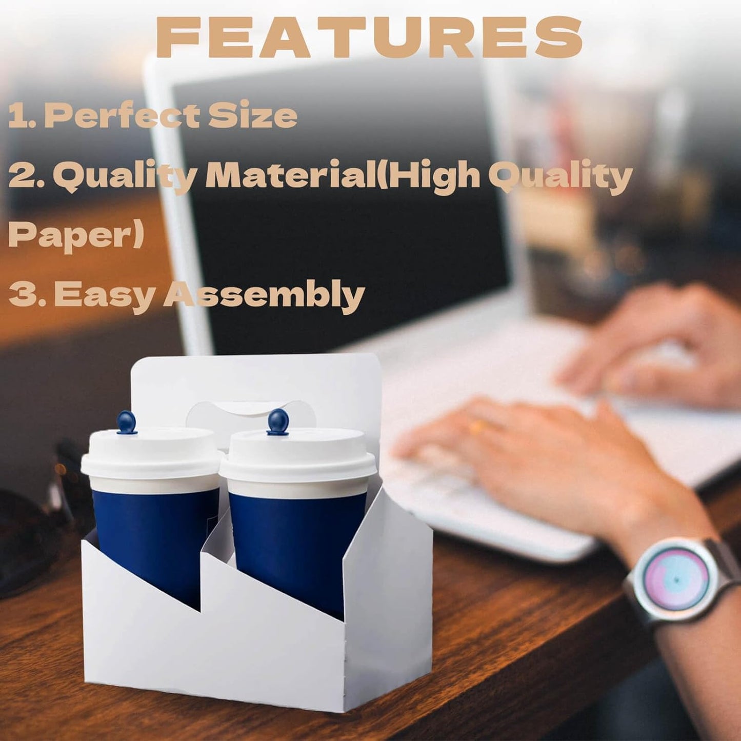 Kraft Paperboard 2-Cup Drink Carrier with Handle, 12-32 oz Coffee Cup Holder, Takeout Beverage Delivery, 15-Pack(Without Cups)