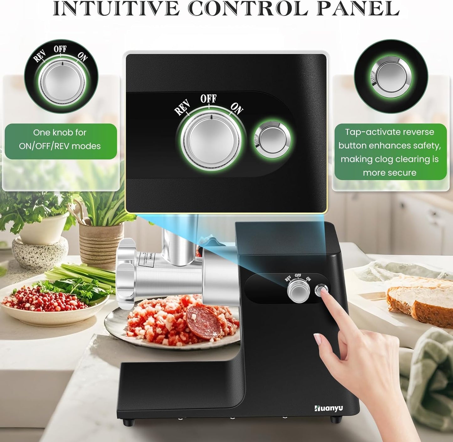 Huanyu Meat Grinder Electric Pro-Grade - 1HP Bone-Crushing Power, 3 Plates & Sausage Kit | Rustproof Stainless Steel for Hunters, Pet Owners & Home Chefs #8