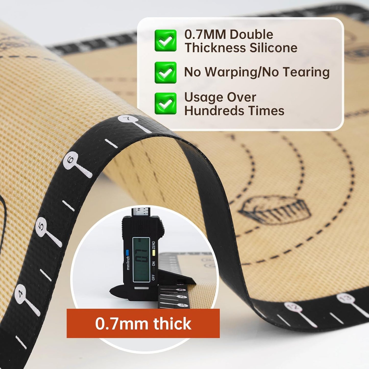 Silicone Baking Mat with 10 Recipes, Extra Thick Silicone Mats for Baking, Non Stick Pastry Mat,Reusable kneading Dough Rolling Mat for Cookie, Macaron, Bread, Pizza