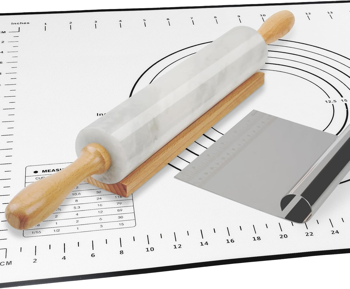 Koville African Natural Marble Rolling Pin, Non-Stick Polished Dough Roller, Pasta, Dumpling, Fondant, Pie Crust, Bread, Pizza Dough, Kitchen Baking Pastry Tools with Mat/Scraper(Namib Fantasy)