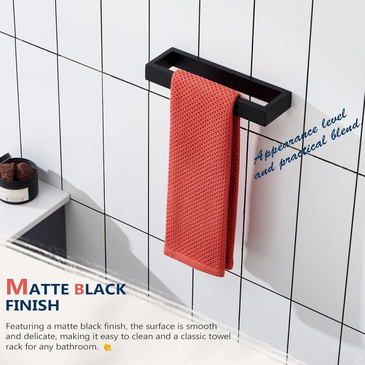 KOKOSIRI Towel Rings Matte Black Hand Towel Bar Holder 9-Inch Kitchen Rack Stainless Steel for Bathroom Hardware Wall Mounted, 2 Pack B4008BK-L9-P2