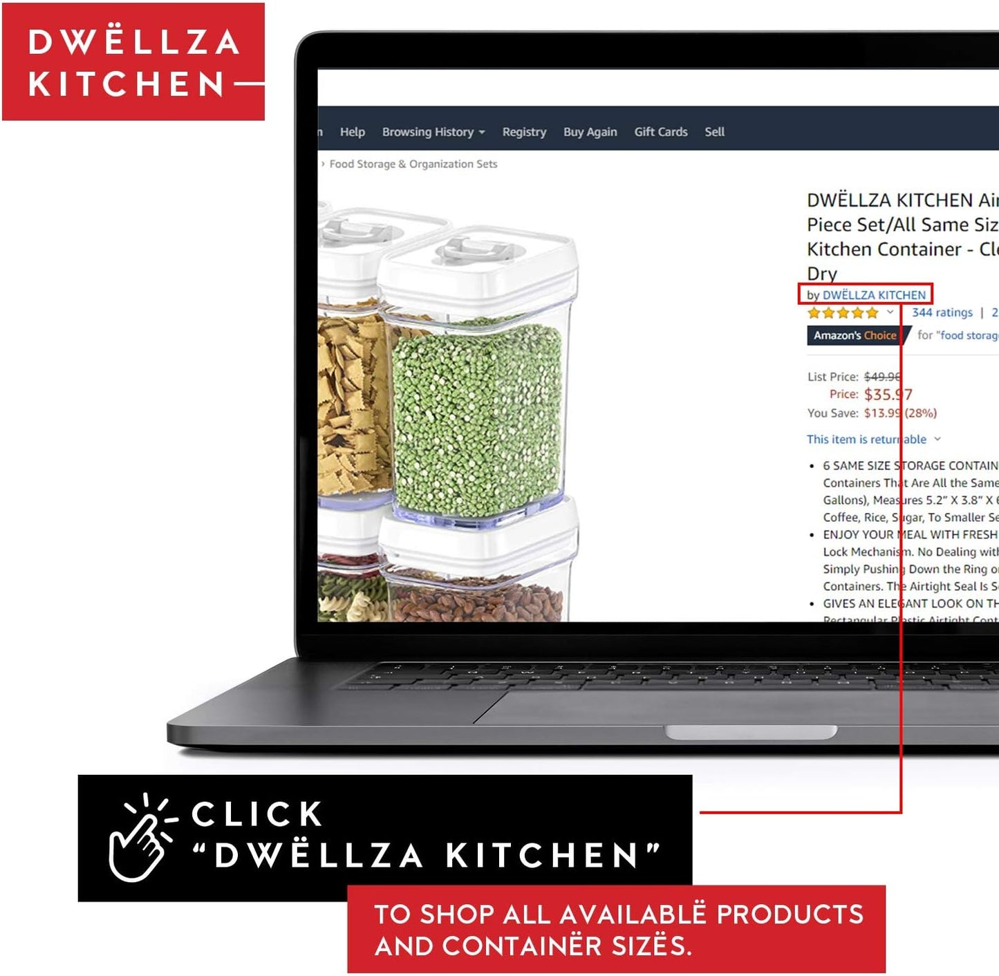 DWËLLZA KITCHEN Airtight Food Storage Containers with Lids – 6 Pieces All Same Size - Pantry Container for Spices, Candy, Nuts, Coffee and Tea, Clear Plastic BPA-Free, Keeps Food Fresh & Dry