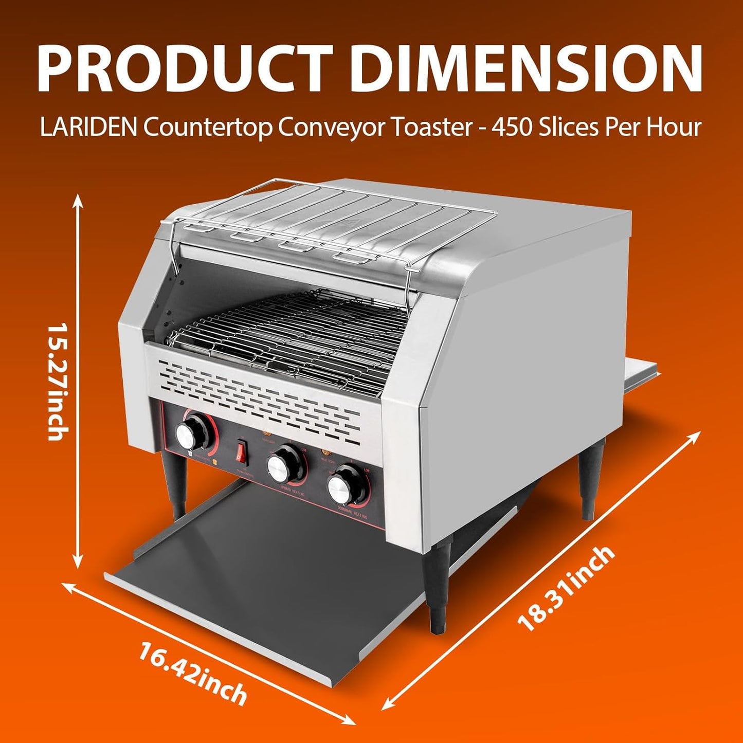Commercial Toaster Conveyor 450 Slices/Hour, 2600W Stainless Steel Heavy Duty Commercial Toaster Conveyor for Restaurant with Three-ring Heating Tubes for Bun Bagel Bread Baked