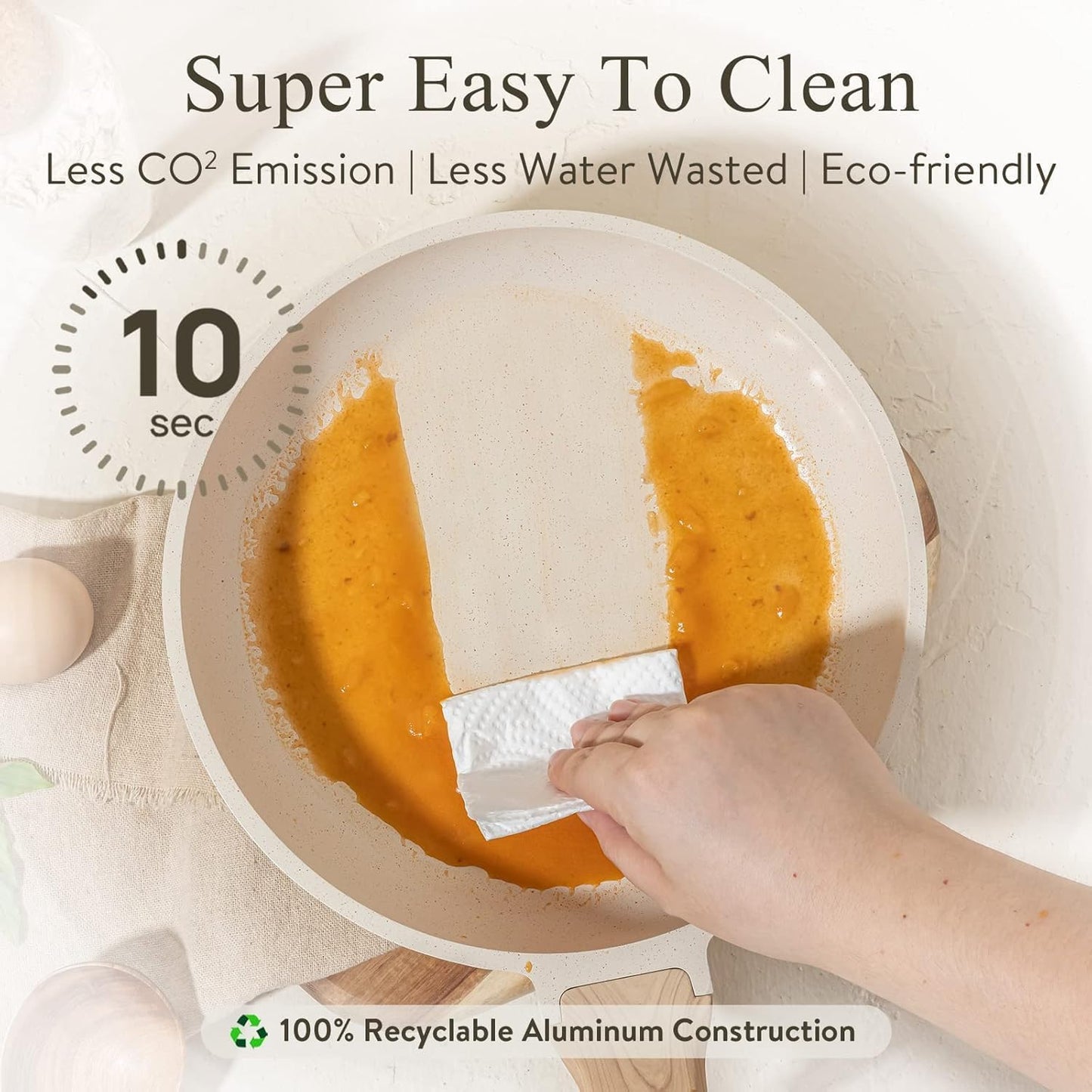 CAROTE 8 Inch Non Stick Frying Pan with Lid,White Granite Nonstick Skillet Omelet Pans, Egg Pan Granite Cookware, PFOS & PFOA Free