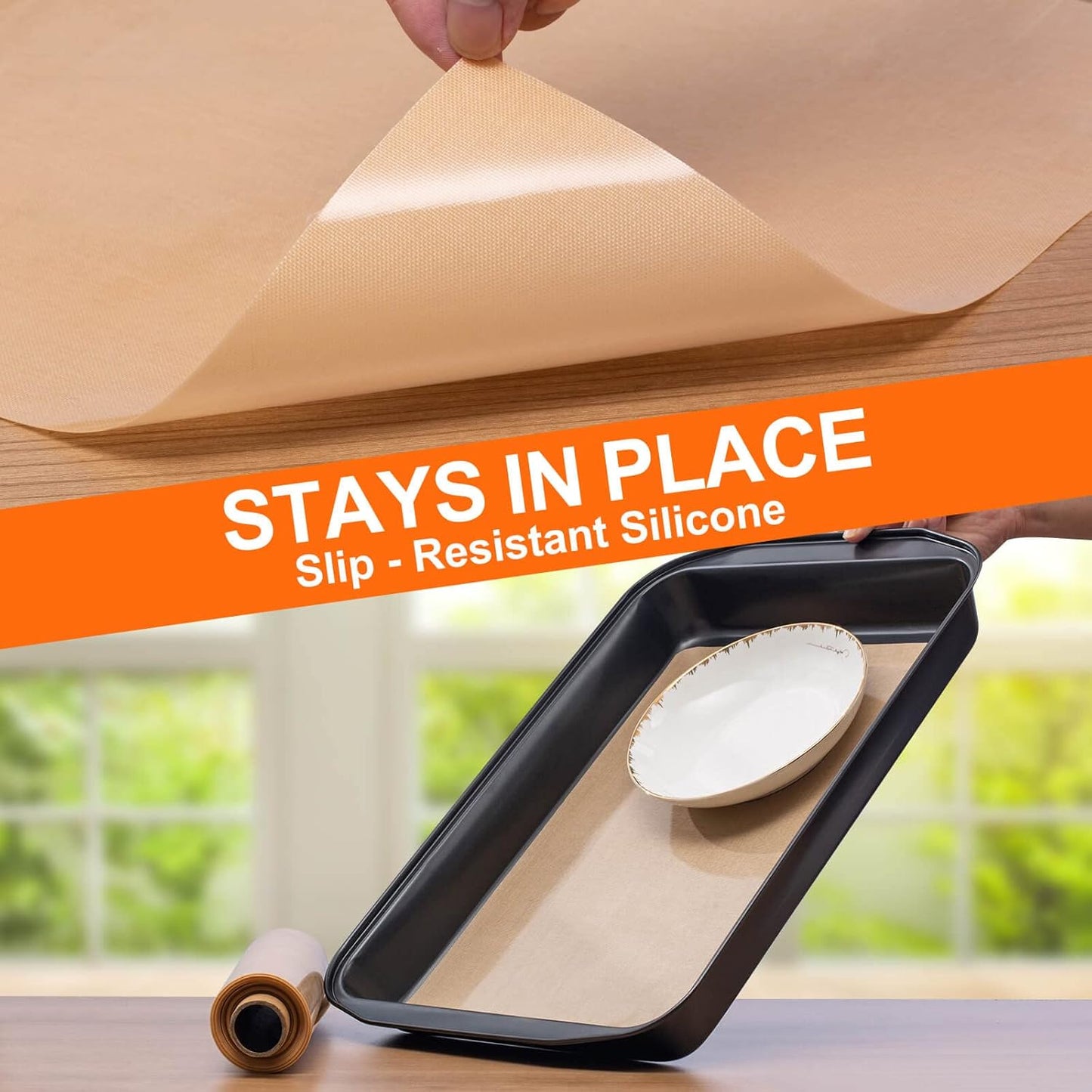 Silicone Baking Mat Roll -12IN x 10FT Non Stick Heat Resistant Food Grade Baking Mats, No Slip Reusable Freeze Dryer Mat,Pastry Mat,Countertop Protector Mat, Washable Oil-Proof Refrigerator Liners