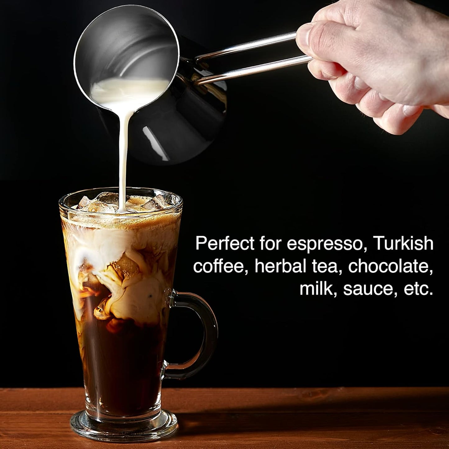 CRYSTALIA Turkish Coffee Pot 18/10 Stainless Steel, Stove Top Tea Maker, Milk Warmer, Greek Arabic Coffee Cezve Briki, 15 oz (Silver, Small)