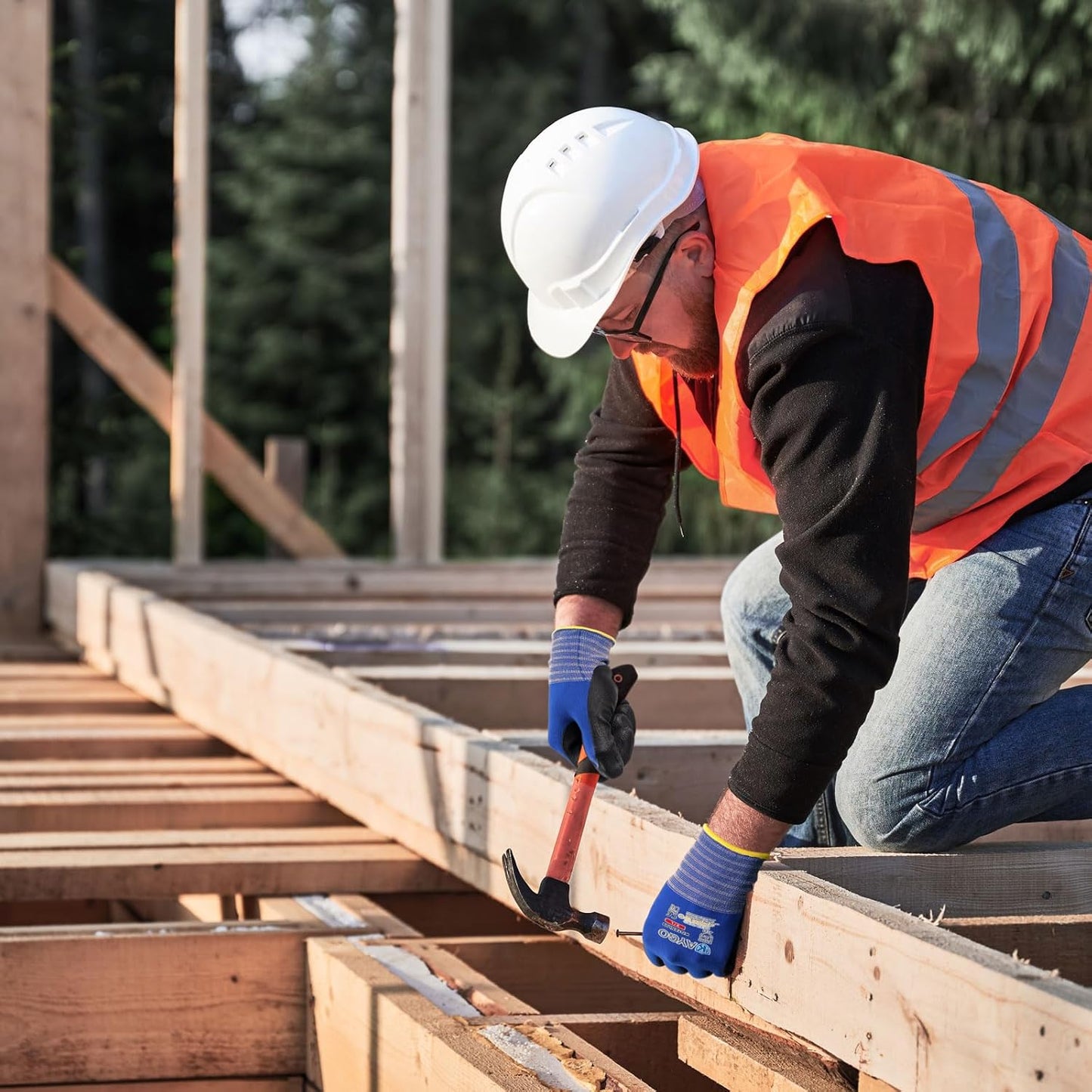 KAYGO Safety Work Gloves MicroFoam Nitrile Coated, 3 Pairs, KG18NB,Seamless Knit Nylon Glove with Black Micro-Foam Nitrile Grip,Ideal for General Purpose,Automotive,Home Improvement,Blue,S