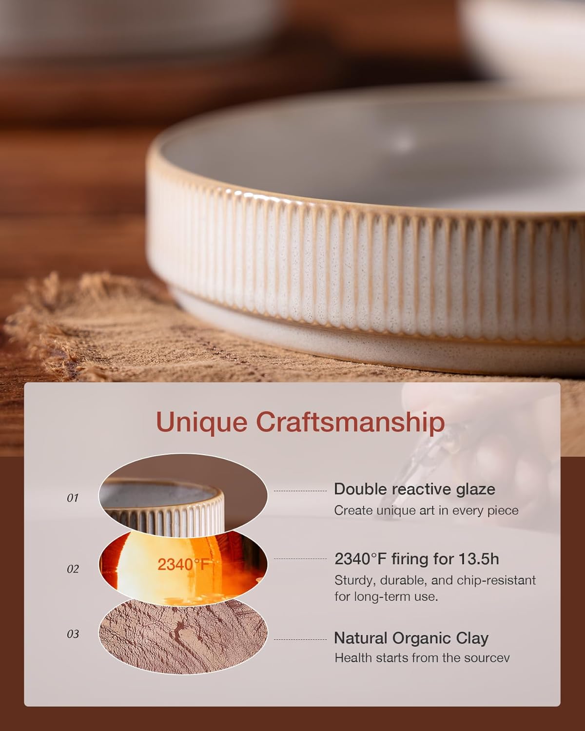 famiware Star 7.5" Pasta Bowls Set, Salad Bowl Set of 6, Double Reactive Glaze, Stackable, Perfect for Your Friend for Housewarming, Thanksgiving, Christmas, Cappuccino White