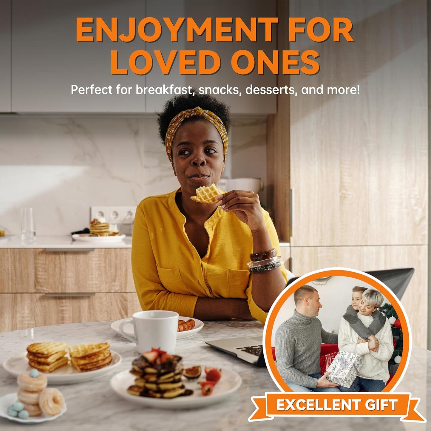 Baker's Friend 4 in 1 Mini Waffle Maker with Removable Plates, A Set of Mini Pancake Maker, Mini Donut Maker, Mini Heart Shape Waffle Maker and Small Waffle Maker, Recipe Included, Graphite, Compact