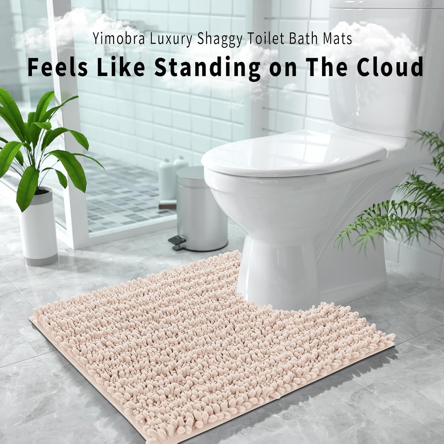 Yimobra Toilet Rug U Shaped Washable 24x20 Inch - Ultra Soft Absorbent Chenille Bath Rugs for Toilet, Quick Dry & Machine Washable, Non Slip Contour Bathroom Mat, Pinkish Beige
