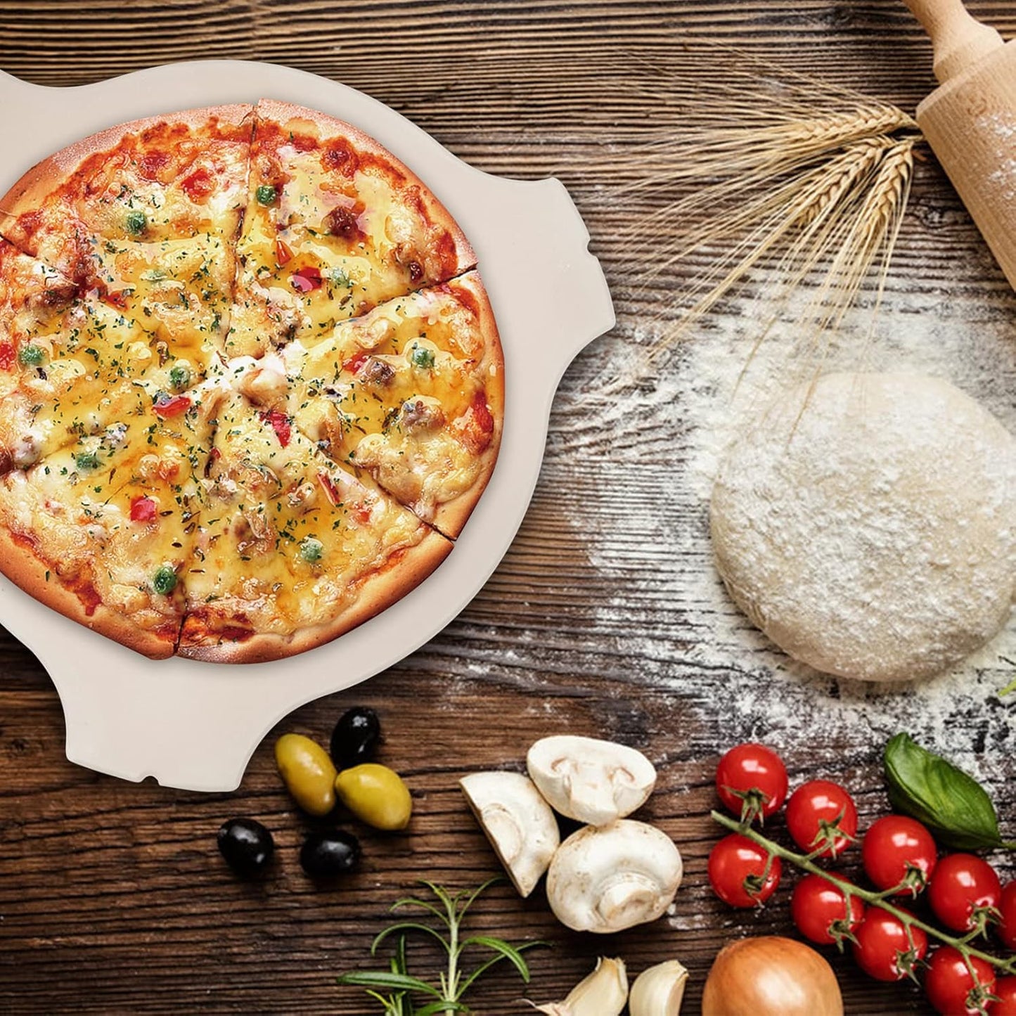 Ceramic Plate Setter for Large Big Green Egg Accessories, Heat Deflector, Ceramic Fluted Pizza Stone for Other 18" Kamado Grill(No Elevated Feet)