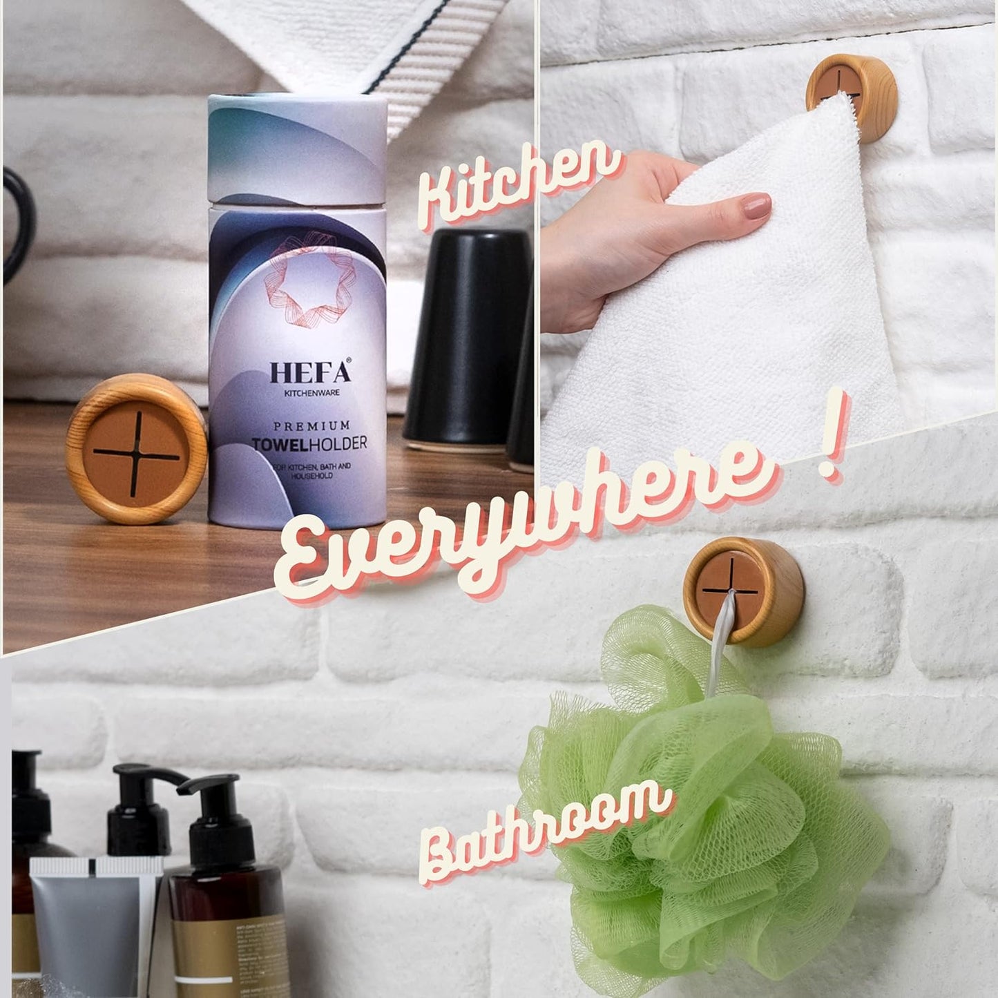 HEFA Towel Holder, Towel Hooks, Dish Towel Holder, Kitchen Organization, Bathroom Accesories, Kitchen Towel Hook, Kitchen Towel Holder, Christmas Gift, Kitchen Gadgets 4 Pack