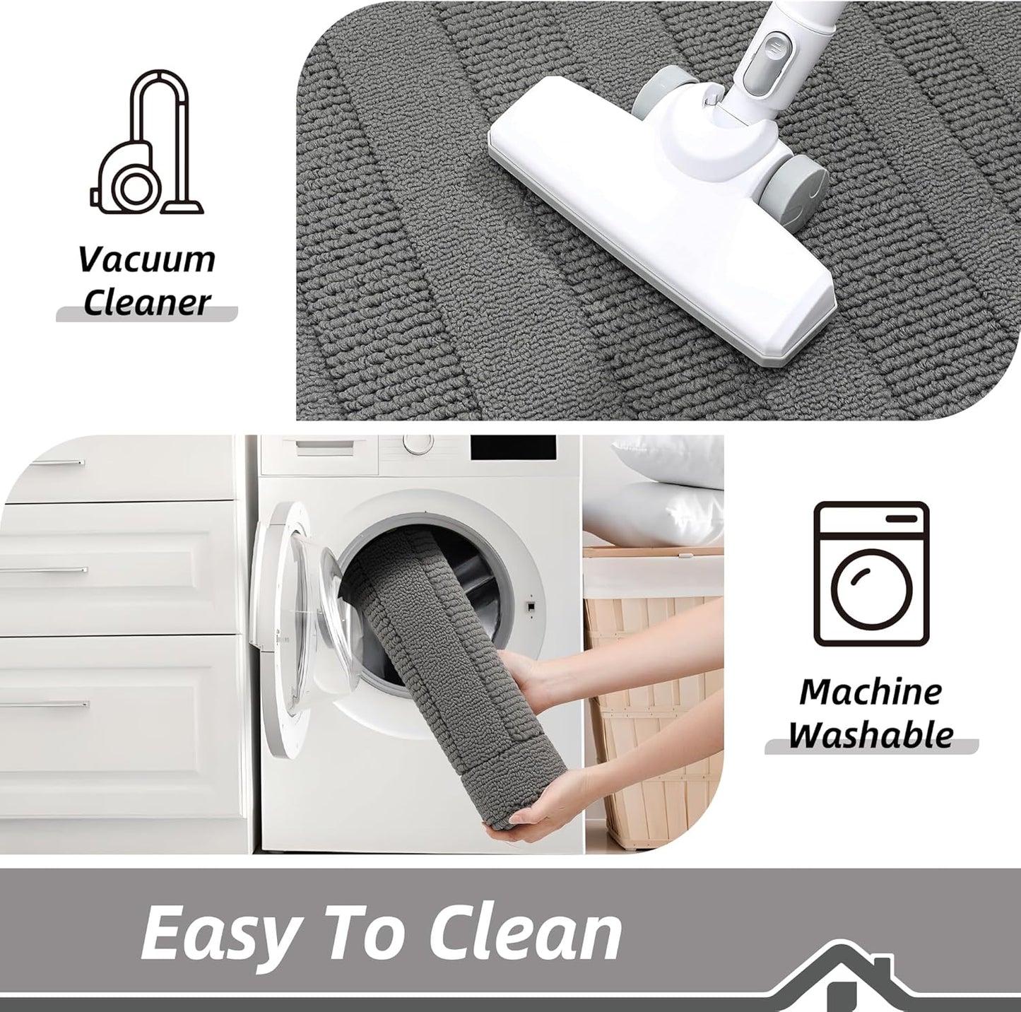 BEQHAUSE 30x18 Inch Kitchen Rug Mat Durable Kitchen Rugs Non-Slip Washable Absorbent Kitchen Mats for Floor Dirt-Resistant Semicircular Kitchen Mat (Grey, 2PCS)