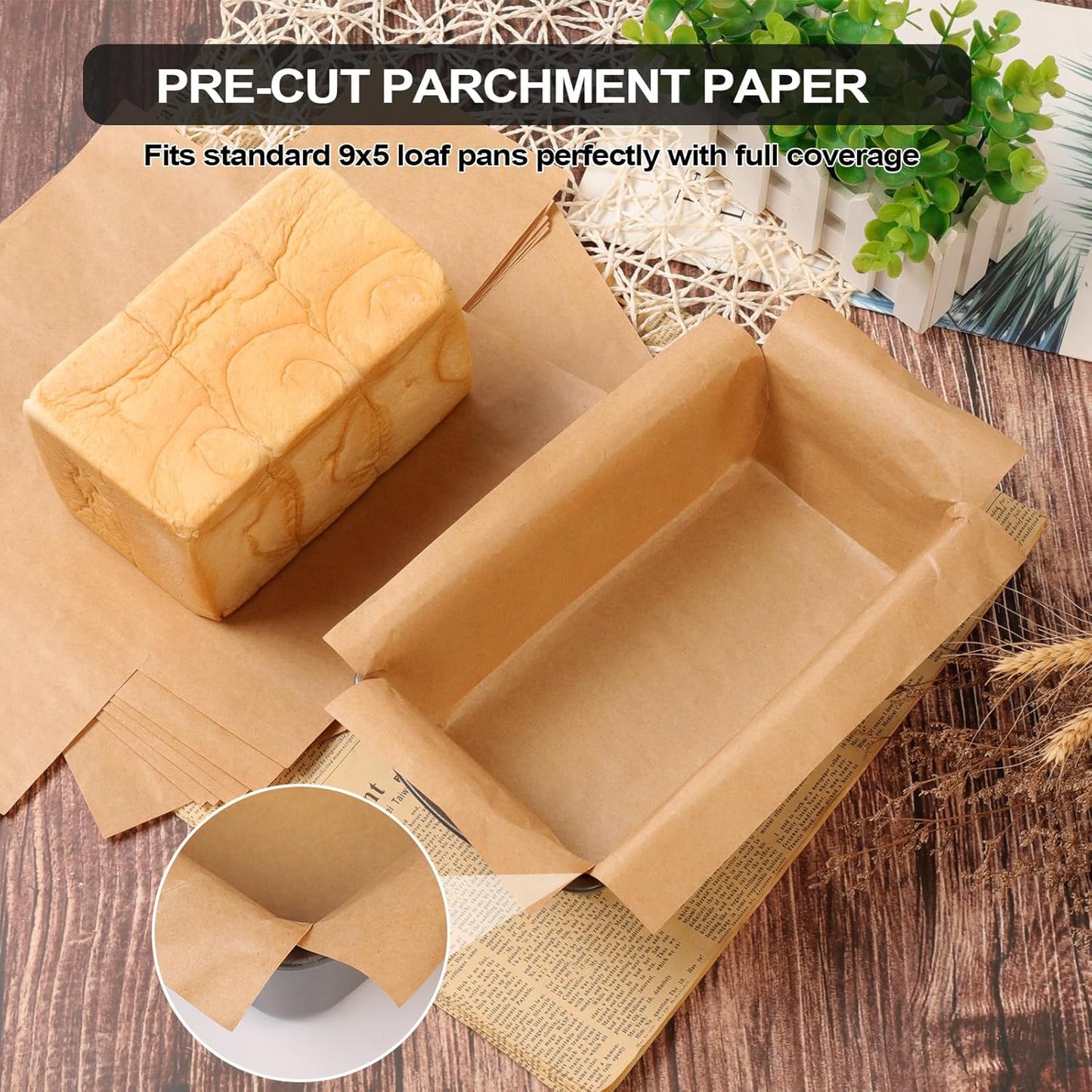 100 Pcs Unbleached Parchment Paper & 1 Pcs Silicone Loaf Pan Liner Set - Non-Stick Precut 9’’x5’’Bread Baking Sheets & Reusable Sourdough Sling with 4 Handles