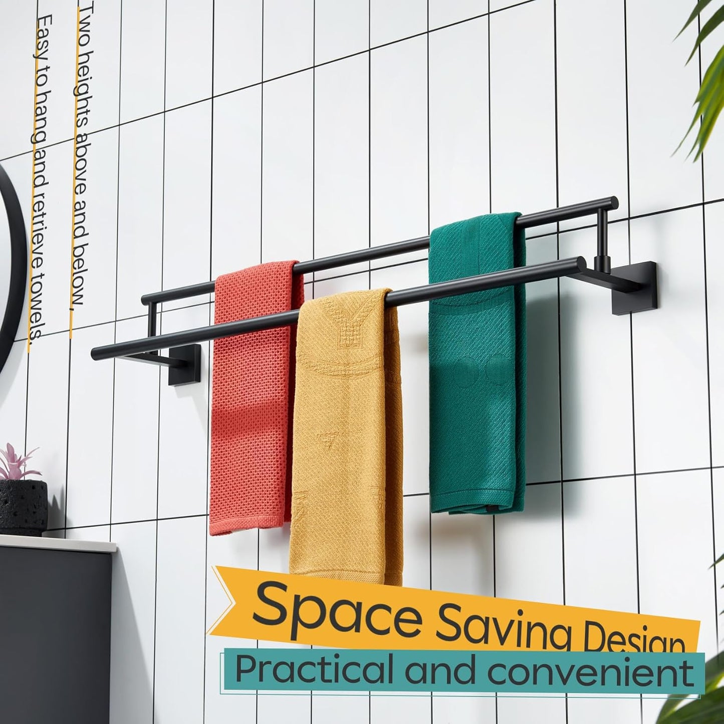 KOKOSIRI Bathroom Towel Bars 32-Inch Double Towel Rails Matte Black Towel Holder Overlength for Kitchen Garage Stainless Steel B5009BK-L32