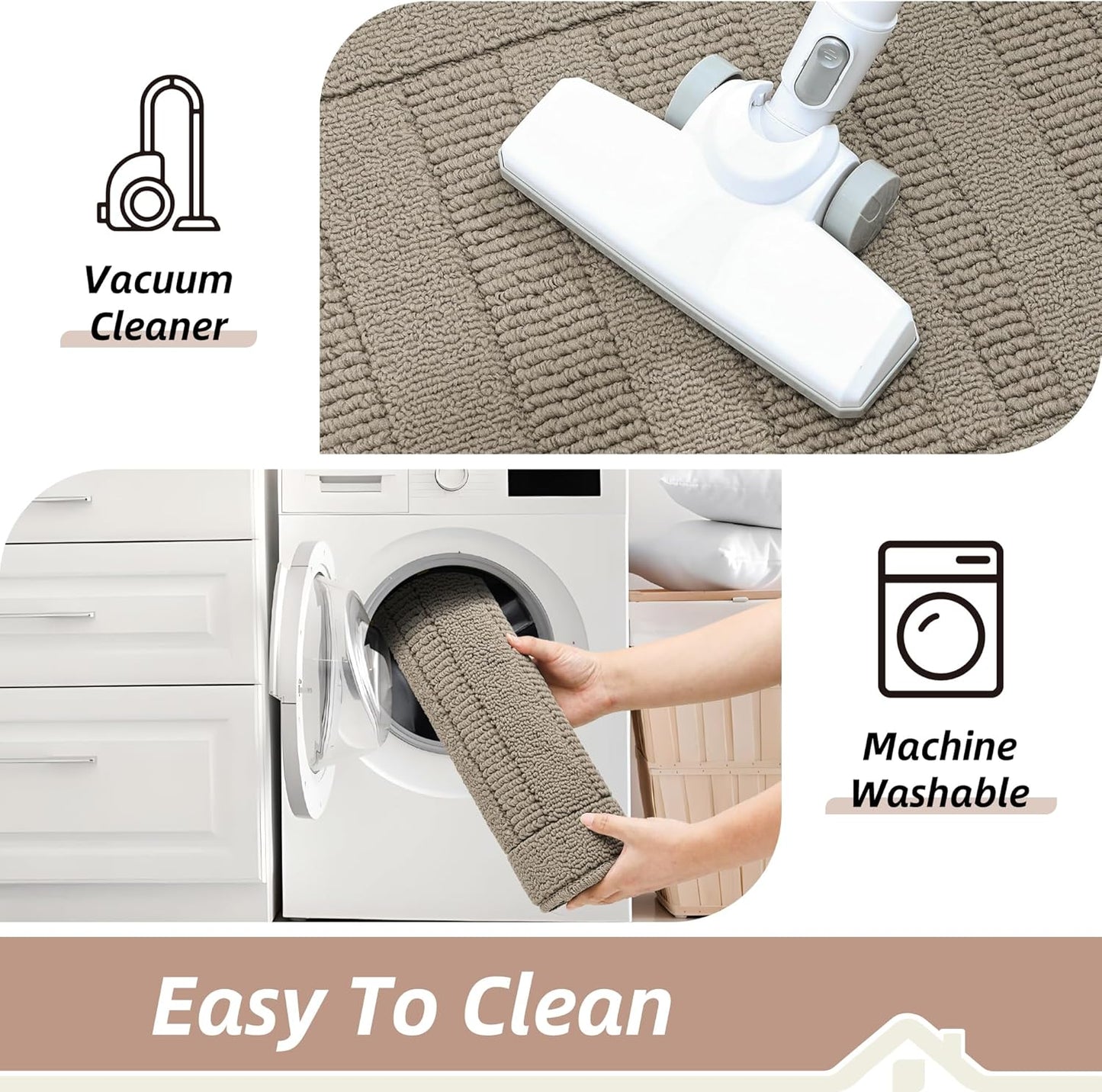 BEQHAUSE 30x18 Inch Kitchen Rug Mat Durable Kitchen Rugs Non-Slip Washable Absorbent Kitchen Mats for Floor Dirt-Resistant Semicircular Kitchen Mat (Taupe, 2PCS)