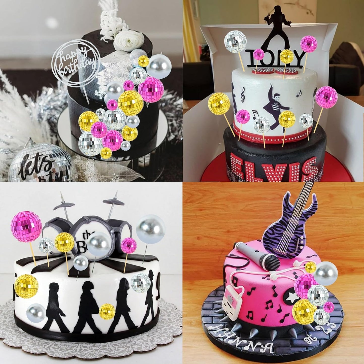 BEISHIDA 27 PCS Gold Disco Ball Cake Topper 1970s Disco Decorations Mini Ball Cake Toppers Mirror Ball Cupcake Toppers for Disco Theme Party 70s 80s Disco Party Birthday Cake Anniversary Wedding