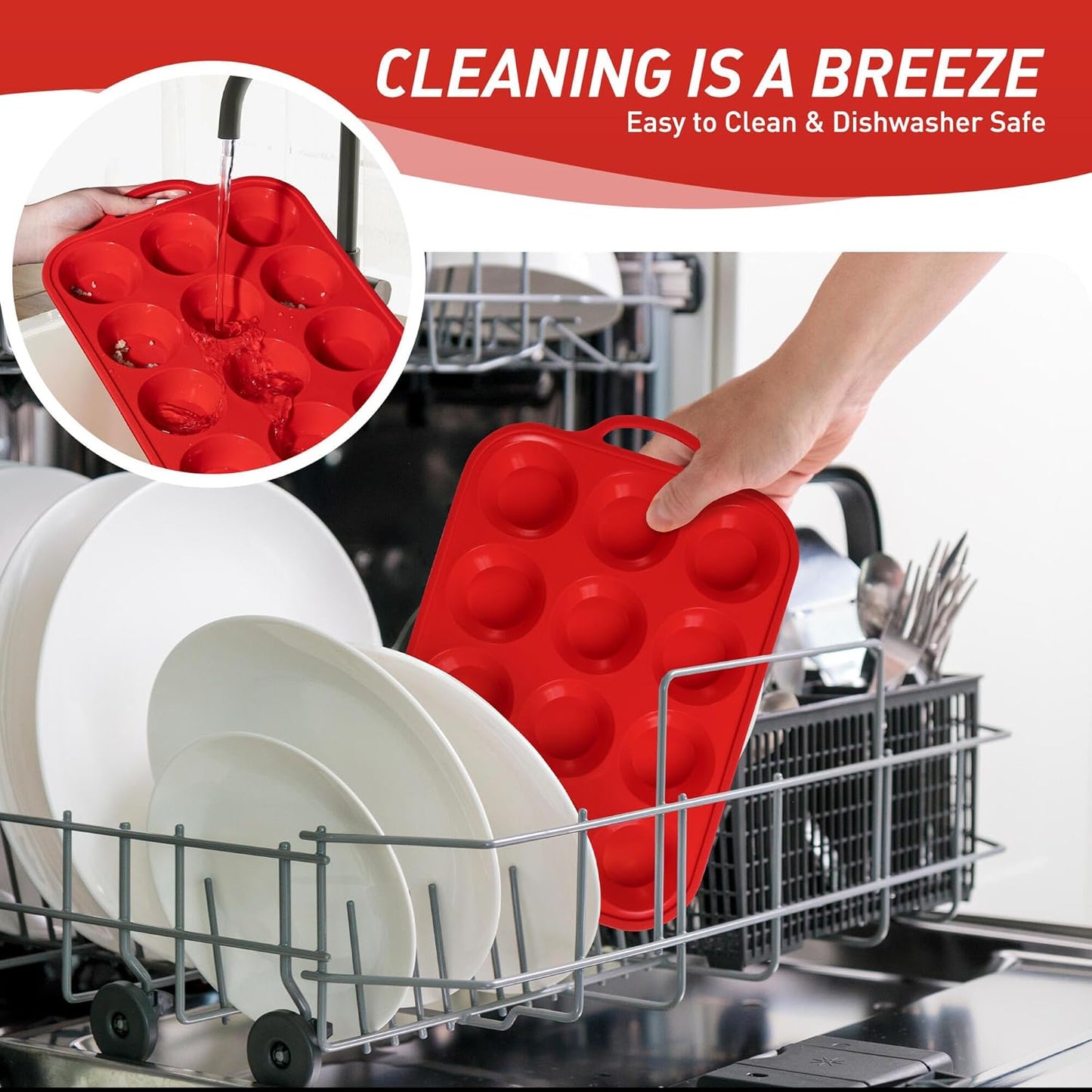 12 Cups Silicone Muffin Pan with Metal Reinforced Frame Regular Size Cupcake Pan Tray Egg Bites Silicone Circle Cookie Molds Muffin Tin Tart Pans Baking Sheet Set for Breakfast Sandwiches