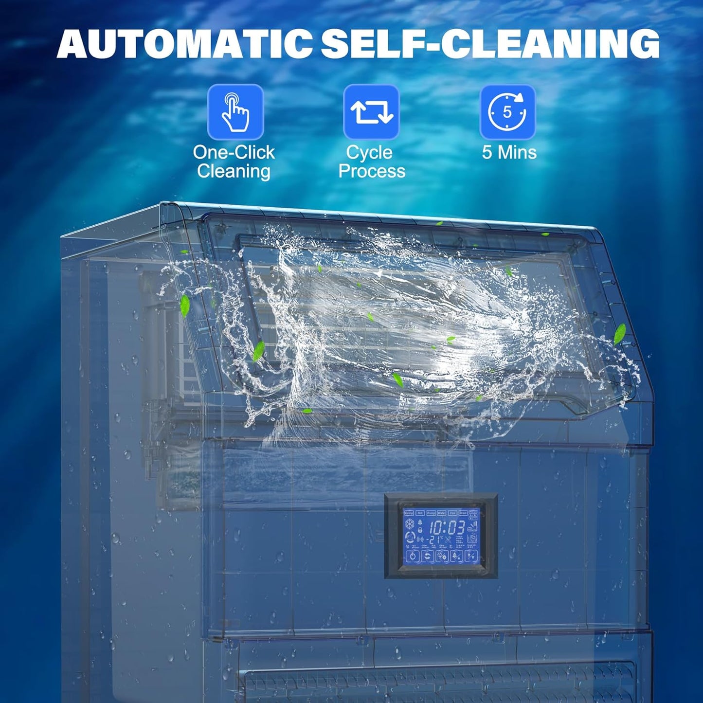 Commercial Ice Maker Machine, 500 lbs/24H with 132 lbs Storage Bin, 162 Ice Cubes in 6–20 Mins, Self-Cleaning, Stainless Steel Large Undercounter/Freestanding Ice Maker for Home, Bar, Restaurant