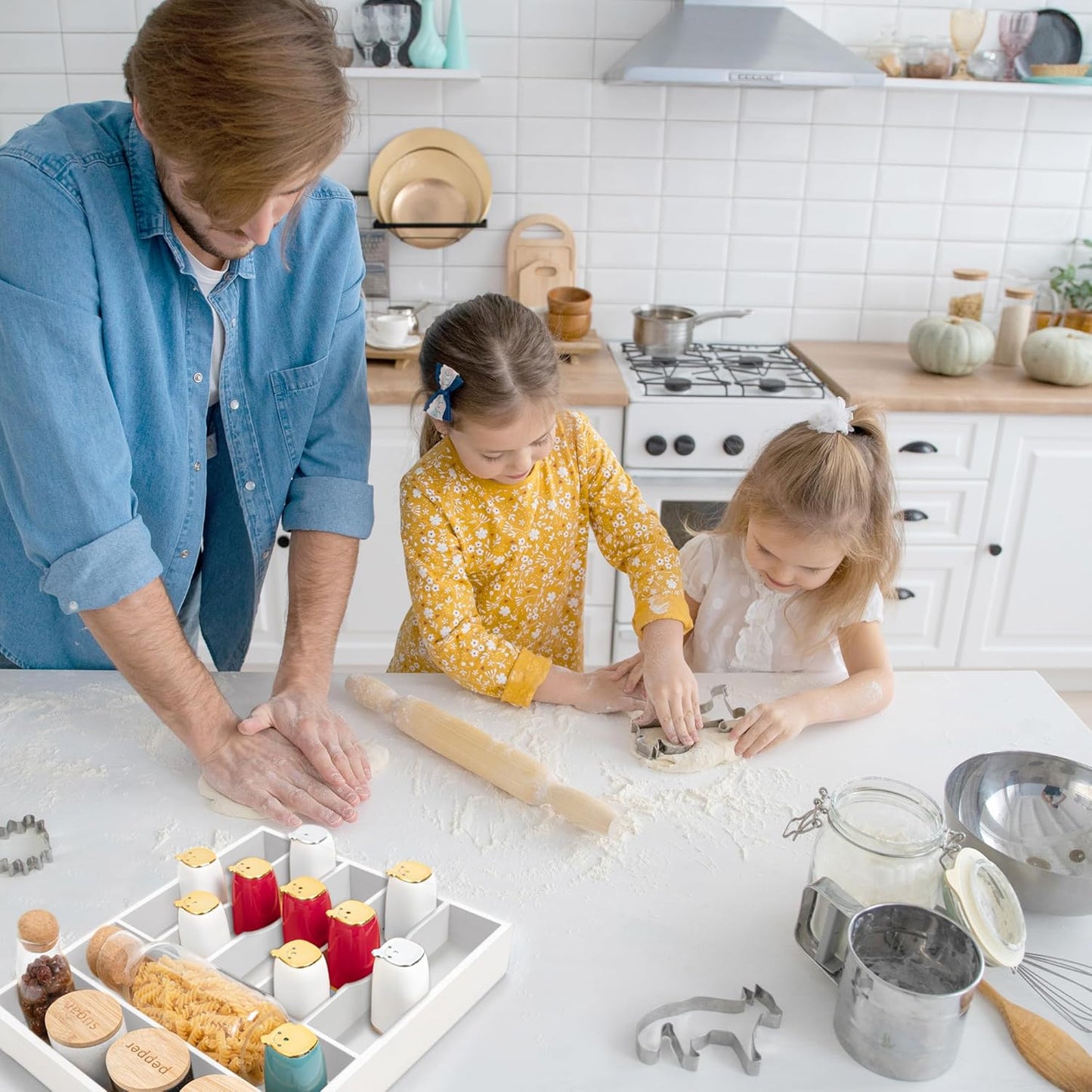 Bellsal White Utensil Organizer 12.5 Inch Silverware Tray for Drawer Utensil Holder Cutlery Organizer Kitchen Drawer Organizer 7 Compartment Small Narrow Bamboo