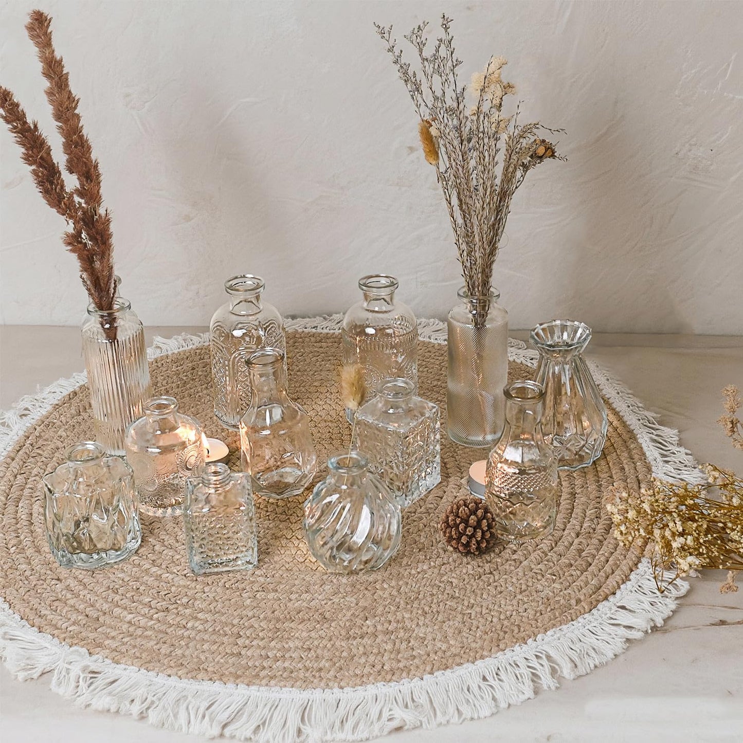 Glass Bud Vase Set of 12 Pcs Small Minimalist Vases for Flowers, Vintage Rustic Home Decor for Table Centerpiece Wedding Party, Modern Clear Aromatherapy Bottle for Living Room Bedroom