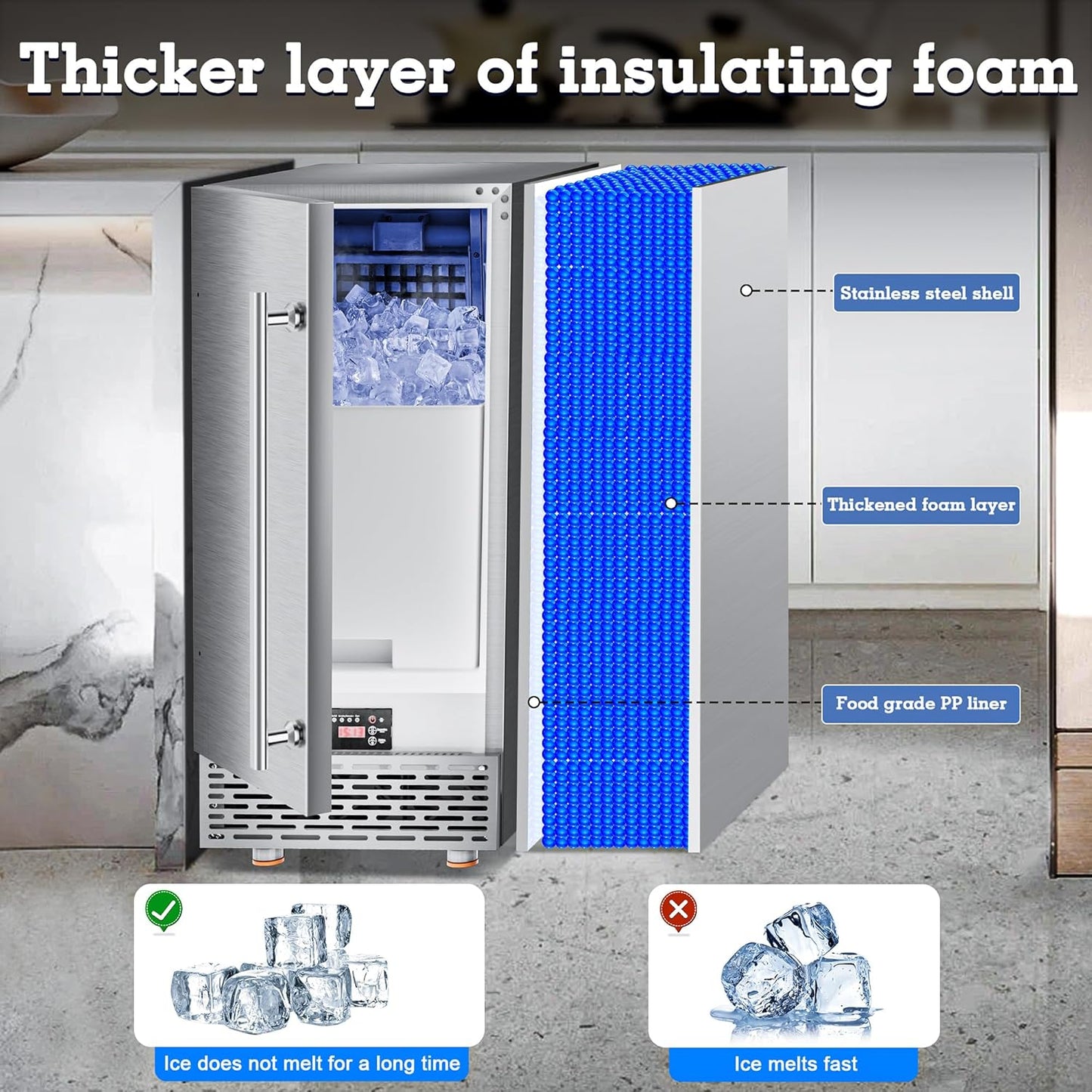 Commercial Under Counter Ice Maker Machine 88Lbs/Day with 55Lbs Storage, 15" W Stainless Steel Built-in Freestanding Ice Maker 40Ice/Cycle, Self-Cleaning for Commercial & Home Restaurants Bars