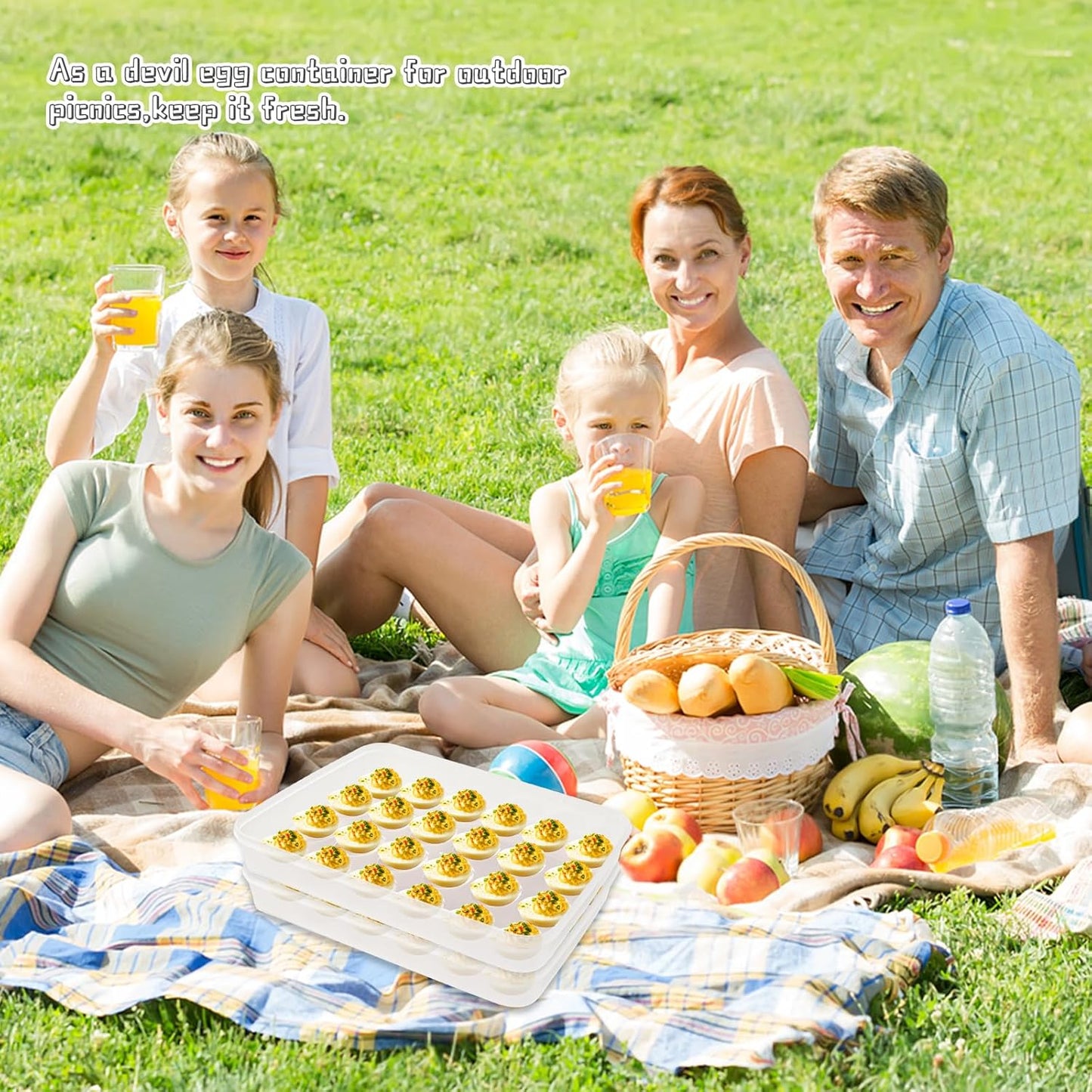 Deviled Egg Containers with Lid, (Set of 2),Stackable Plastic Egg Holder for 48 Eggs,Clear Egg Storage Holder for Fridge,Keep Fresh,Easter,Thanksgiving Party Kitchen Supplies