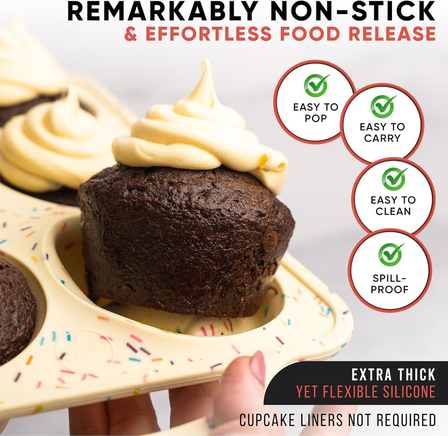 Confetti Silicone Jumbo Muffin Pan 6 Cup–Non-Stick Cupcake Pans for Baking, Heavy-Duty Large Silicone Muffin Pans for Baking, BPA-Free, Easy-Release, Oven & Dishwasher Safe