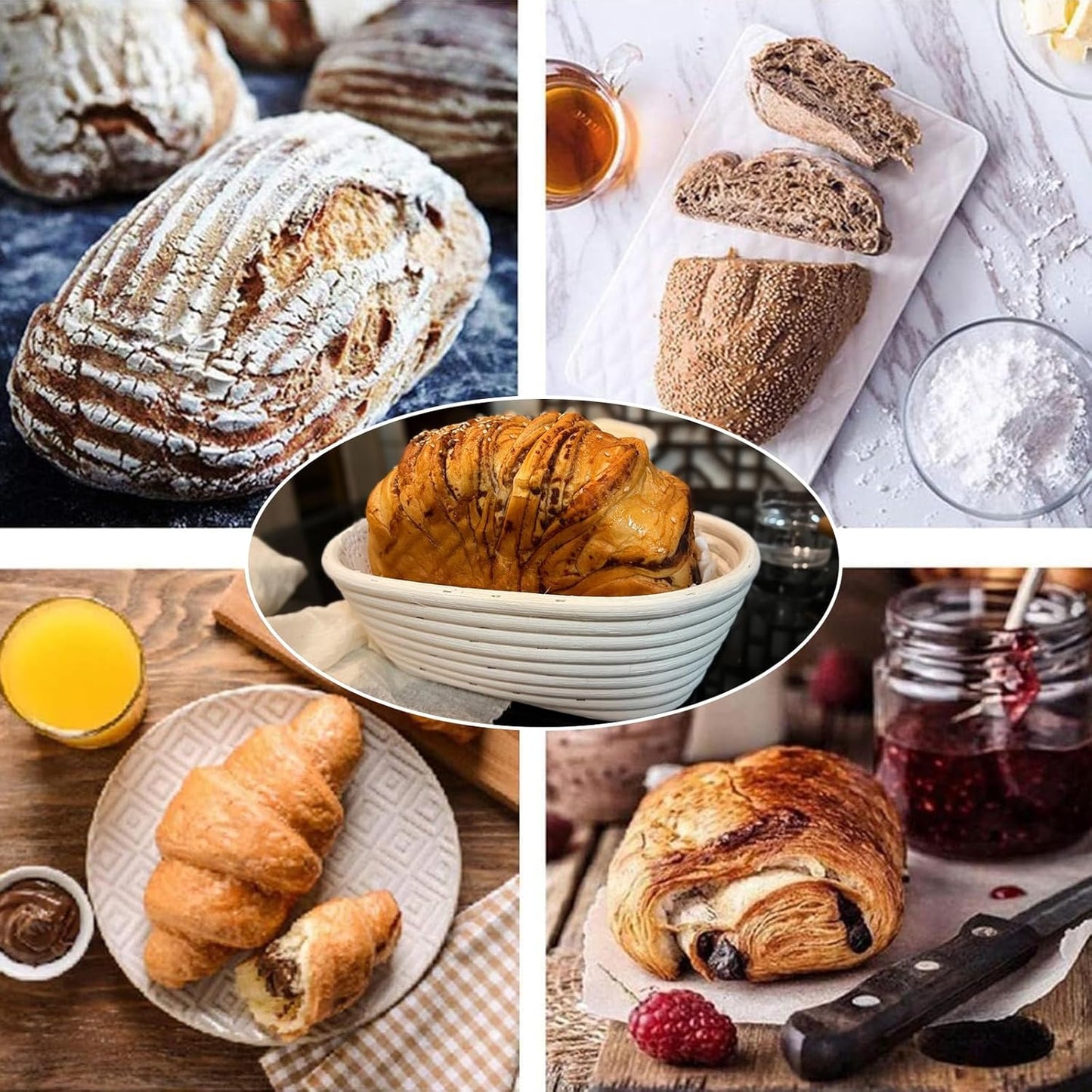 Banneton Bread Proofing Basket, 2 Pack 10 Inch Oval Sourdough Proofing Basket, Sourdough Bread Baking Supplies for Making Baking Fermentation Food Storage Tools