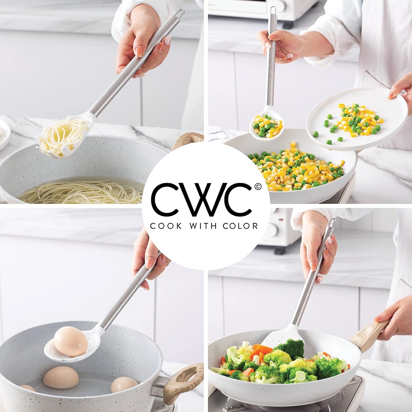 COOK WITH COLOR Silicone Cooking Utensils, Kitchen Utensil Set, Easy to Clean Silicone Kitchen Utensils, Cooking Utensils for Nonstick Cookware, Kitchen Gadgets Set, 5 Pieces, Speckled White