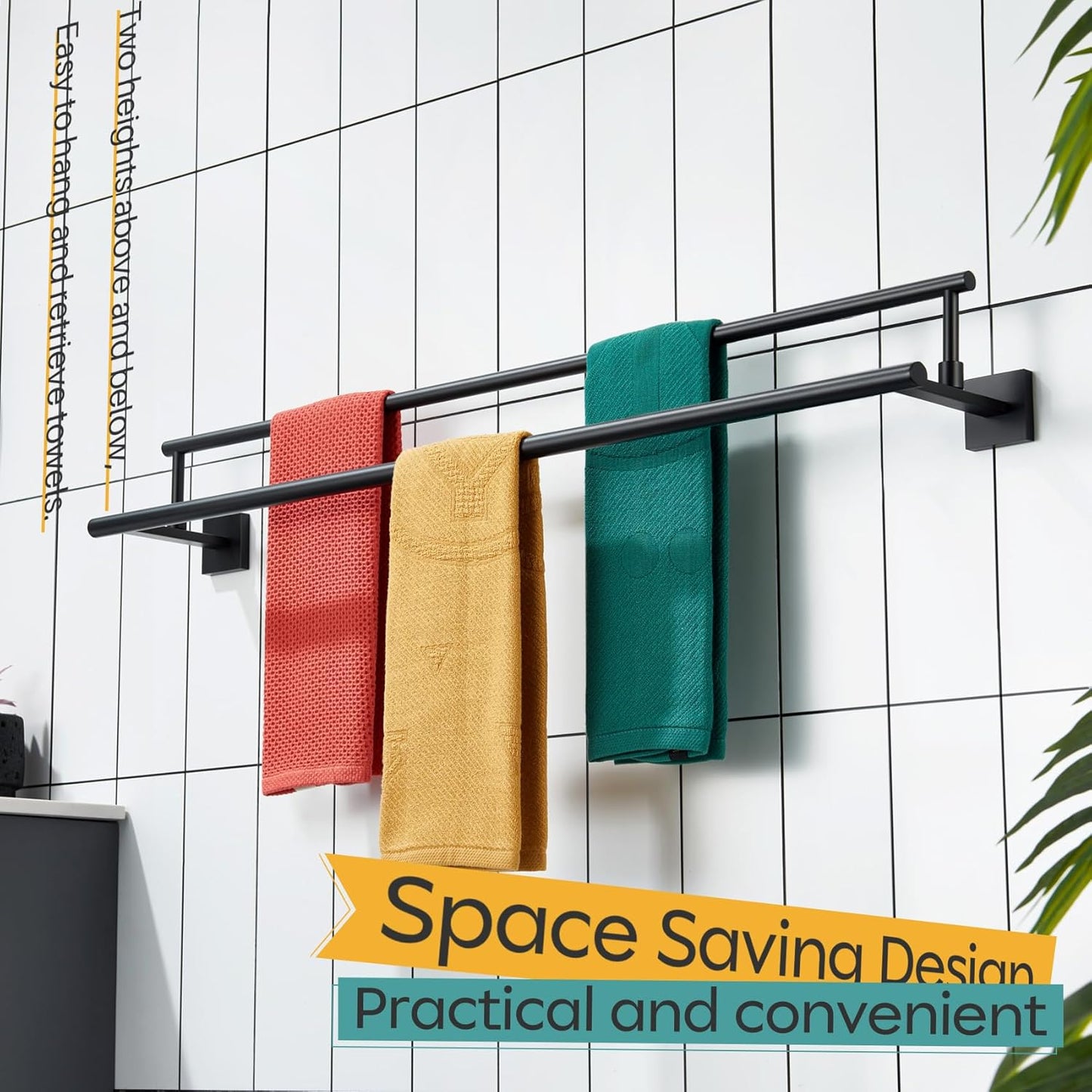 KOKOSIRI Bathroom Towel Bars 36-Inch Double Towel Rails Matte Black Towel Holder Overlength for Kitchen Toilet Stainless Steel B5009BK-L36