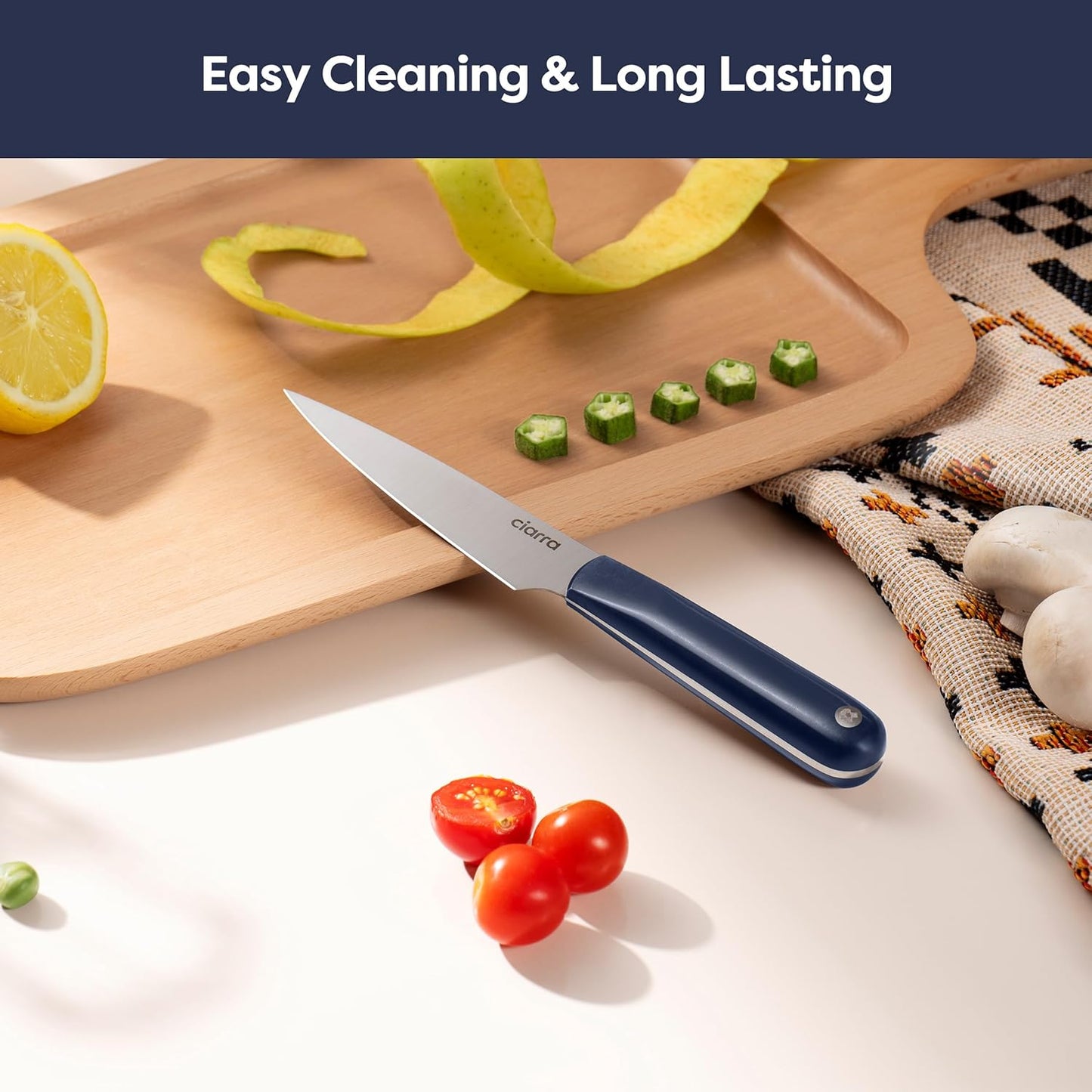 CIARRA Professional Kitchen Knife Set 5 PCS - Chef Knife Set, Bread Knife, Utility Knife, High Carbon Stainless Steel Cooking Knives with Gift Box (Blue)