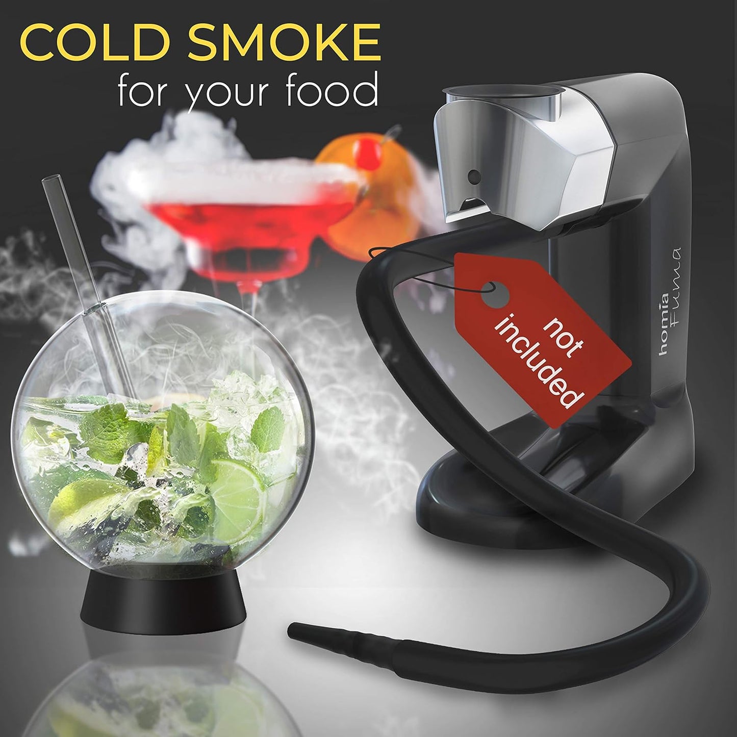 Cocktail Smoker Accessory - Smoke Infuser Cocktail Ball - 2 pcs, Cocktail Ball Glass with Glass Straw for Drink Smoker, 12 Oz (350 ml), Black