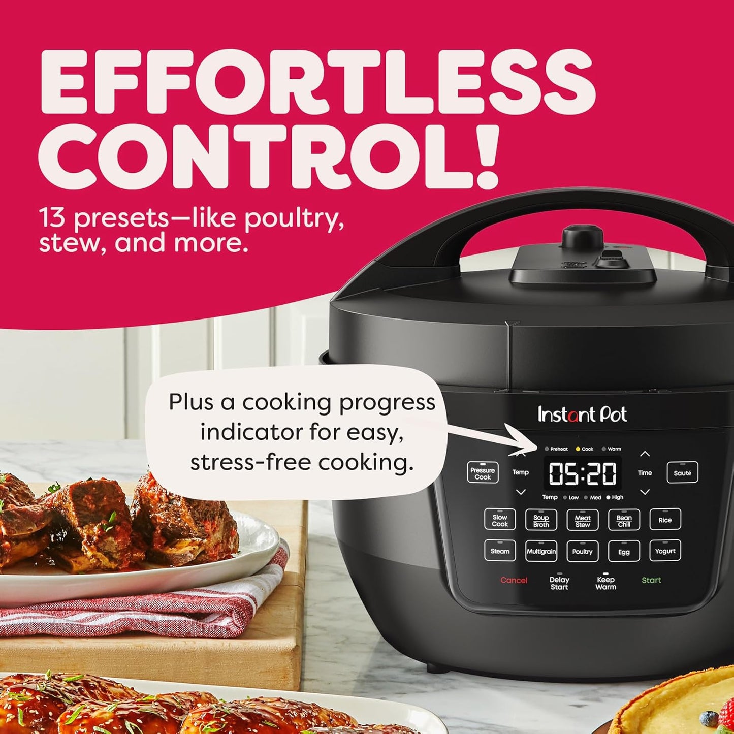 Instant Pot 7.5QT RIO Wide, 7-in-1 Electric Multi-Cooker, Pressure Cooker, Slow Cook, Rice, Steamer, Sauté, Yogurt & Warmer, Wide Base, Large Searing Base, WhisperQuiet Steam Release