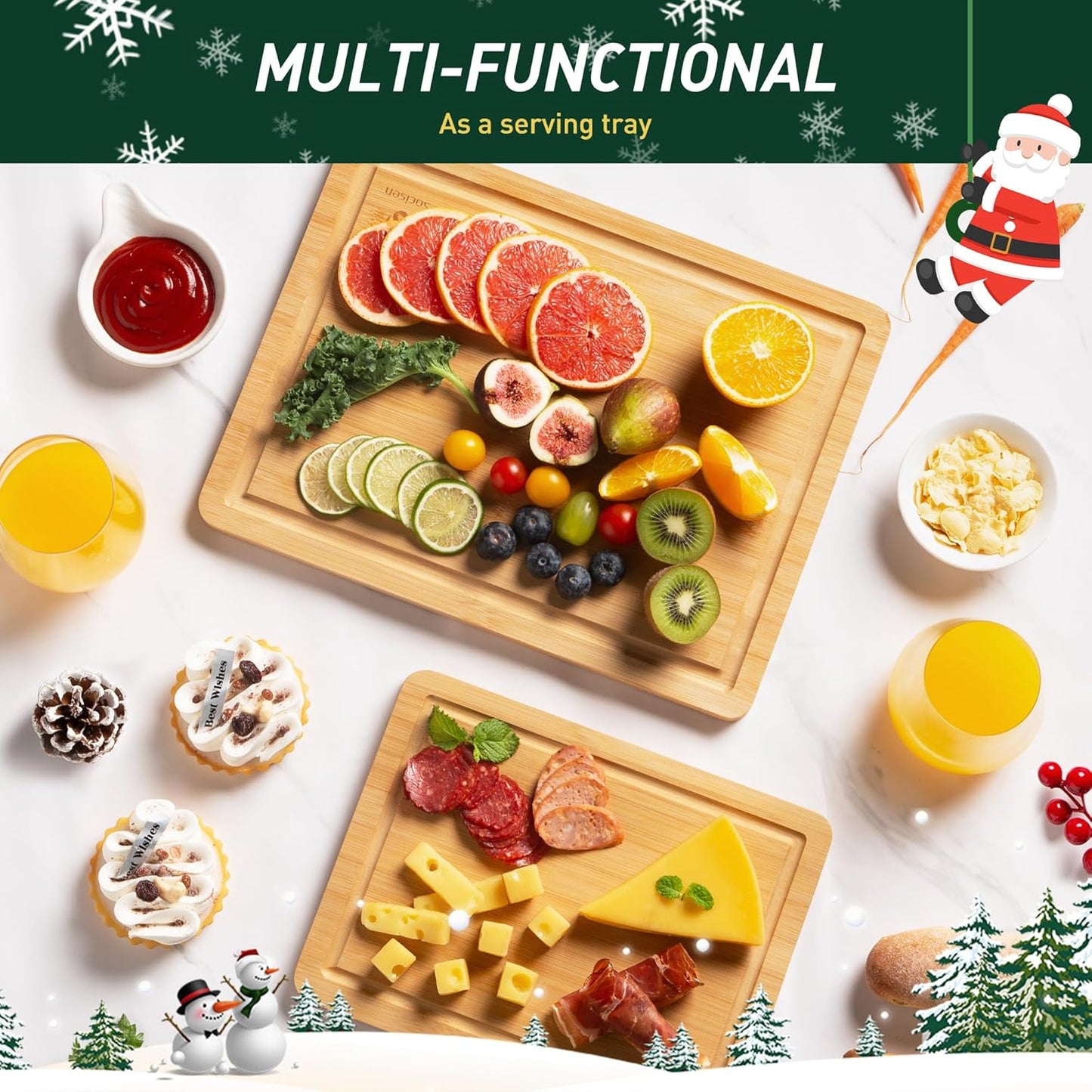 Bamboo Cutting Board Set Non Slip Feet Over Sink Great Grandma Christmas Xmas Birthday Gifts Ideas Grandmother Gigi Granny Nana Glamma Mawmaw Yaya Abuela Abuelita Mamaw Mimi Nonna Oma Meme