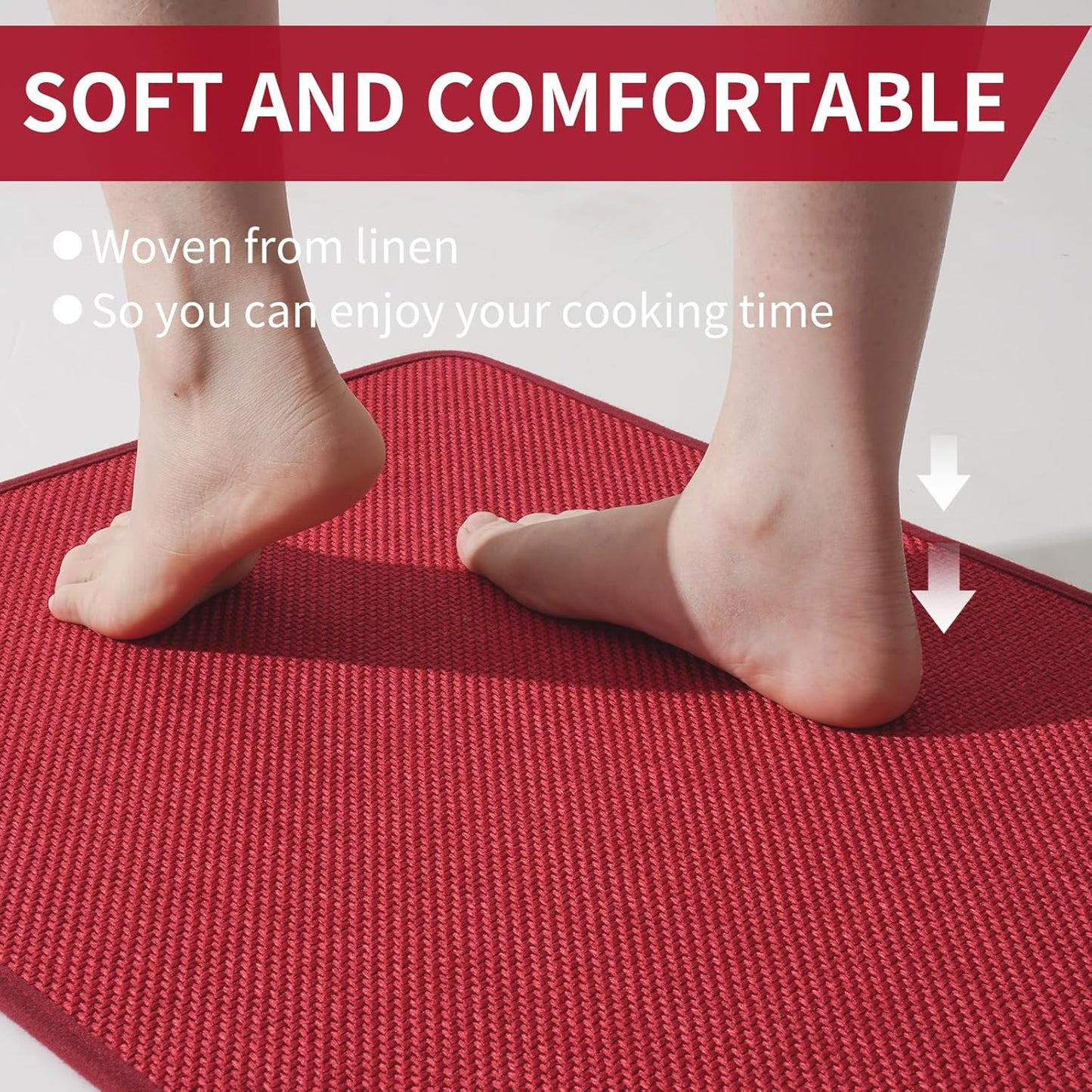 Kitchen Mats for Floor, Super Absorbent Kitchen Rugs Non Slip Washable, Soft Imitation Linen Braided Kitchen Runner Rug, Standing Mat Kitchens Sink Mat, Easy to Clean, Red 17x95