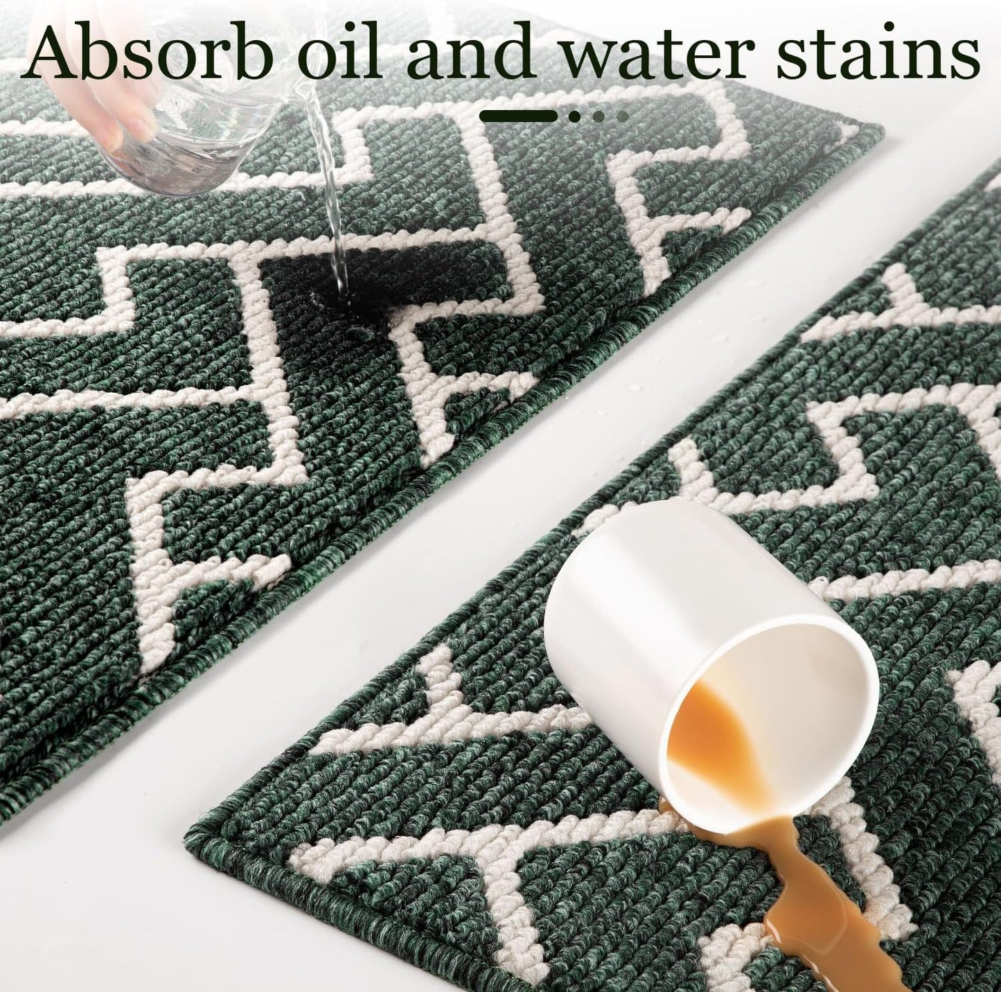 hicorfe Kitchen Rugs and Mats Sets,Super Absorbent Polypropylene Non-Slip Rug,Soft Comfort Floor Mat,Washable for Kitchen,Hallway,Office,Sink,Laundry(20" x 31.5",Dark Green)