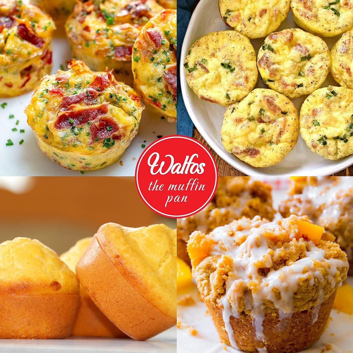 Walfos Silicone Muffin Pan Set of 3, Including Regular 12 Cups Muffin Pans, 24 Cups Mini Muffin Pan & 6 Cups Muffin Top Pan, Non-Stick Cupcake Pan, Easy to Pop Out & Dishwasher Safe