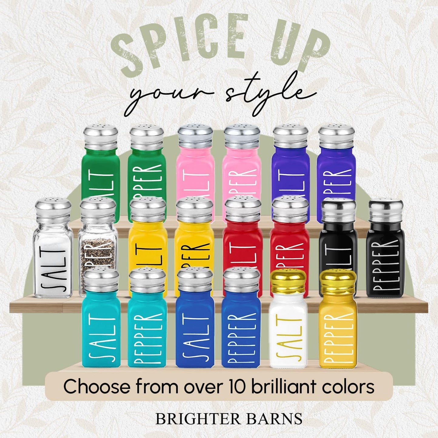 Black Salt and Pepper Shakers Set by Brighter Barns - Cute Kitchen Decor - Gothic or Halloween Kitchen Decor - Glass Shaker with Stainless Steel Lid for Home, Restaurant, Gifts (Black)