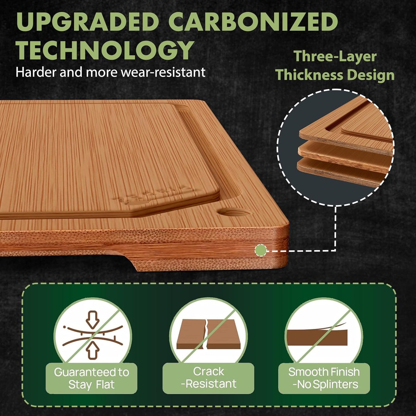 Heavy-Duty Cutting Boards for Kitchen – (Pack of 3) Wood Cutting Board Set – Bamboo Cutting Board Set with Deep Juice Grooves – Ideal for Chopping Meat, Vegetables & Fruits etc.