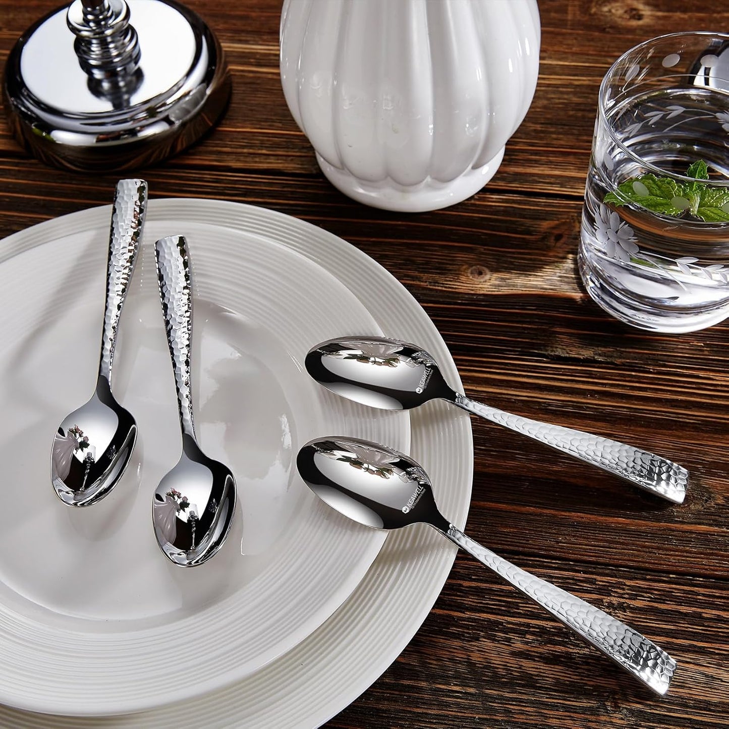 KEAWELL Premium 20/45/65 Piece Louis Hammered Silverware Set with Squared Edge, 18/10 Stainless Steel, Service for 4/8/12, Fine Flatware Set, Dishwasher Safe (45)