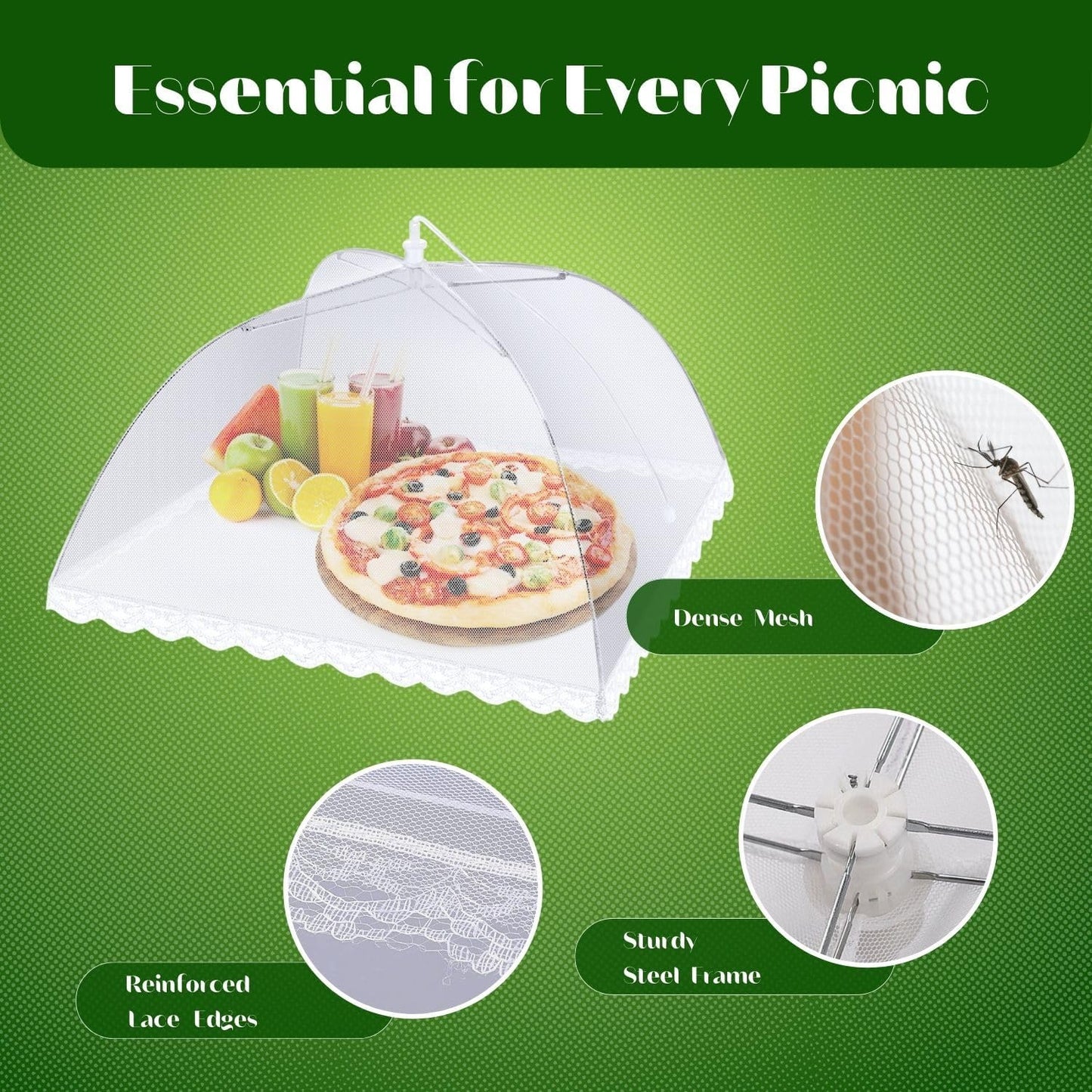 Flexzion Food Cover Tent - Pop Up Mesh Screen Net Umbrella Covers Keep Out Flies, Bugs, Mosquitoes, Perfect for Outdoor Picnic, BBQ, Camping, Fruit Dinner Protection, Reusable & Collapsible - 6 Pack