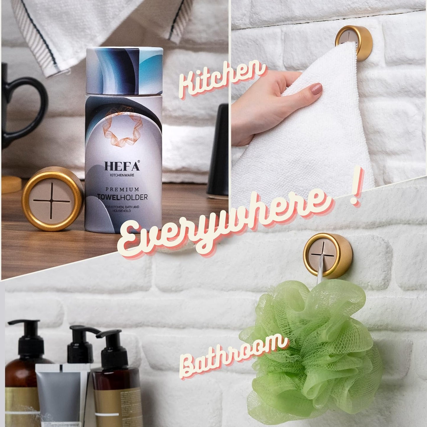 HEFA Towel Holder, Towel Hooks, Dish Towel Holder, Kitchen Organization, Bathroom Accesories, Kitchen Towel Hook, Kitchen Towel Holder, Christmas Gift, Kitchen Gadgets 4 Pack