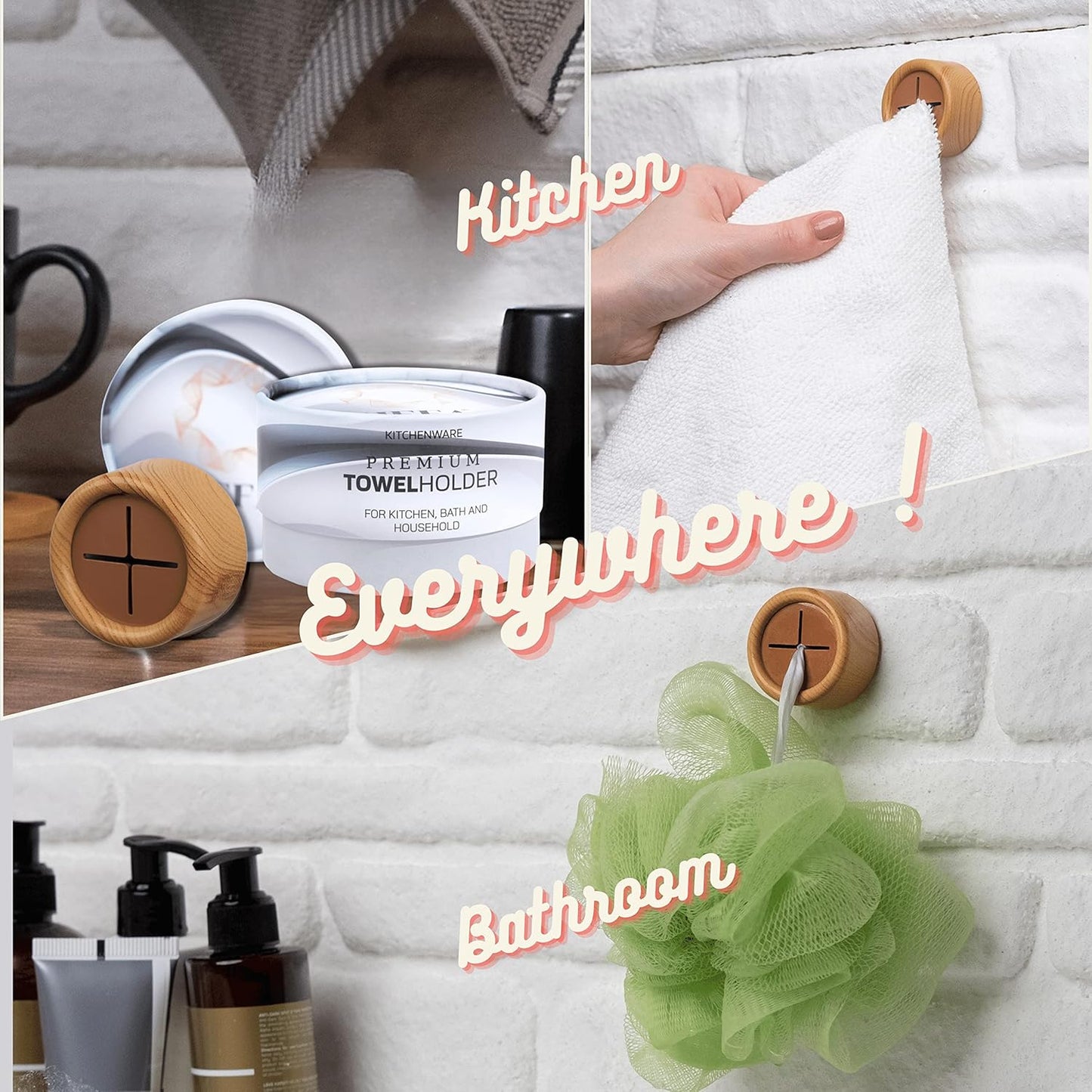 HEFA Eco 8 Pack Towel Hooks - Kitchen Organization, Hand & Dish Towel Holder