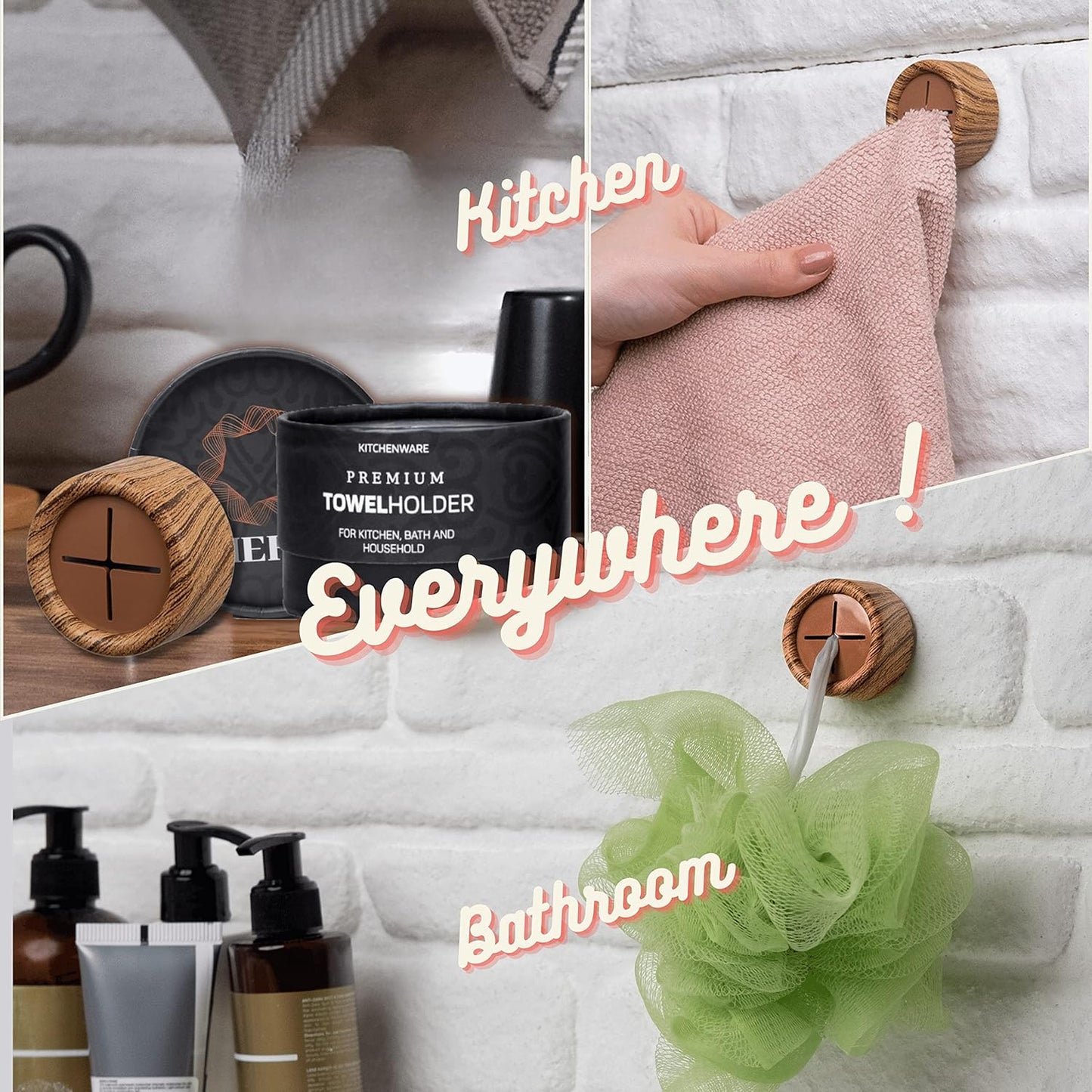 HEFA Towel Holder, Towel Hooks, Dish Towel Holder, Kitchen Organization, Bathroom Accesories, Kitchen Towel Hook, Kitchen Towel Holder, Gift, Kitchen Gadgets (Pine, 8 Pack)