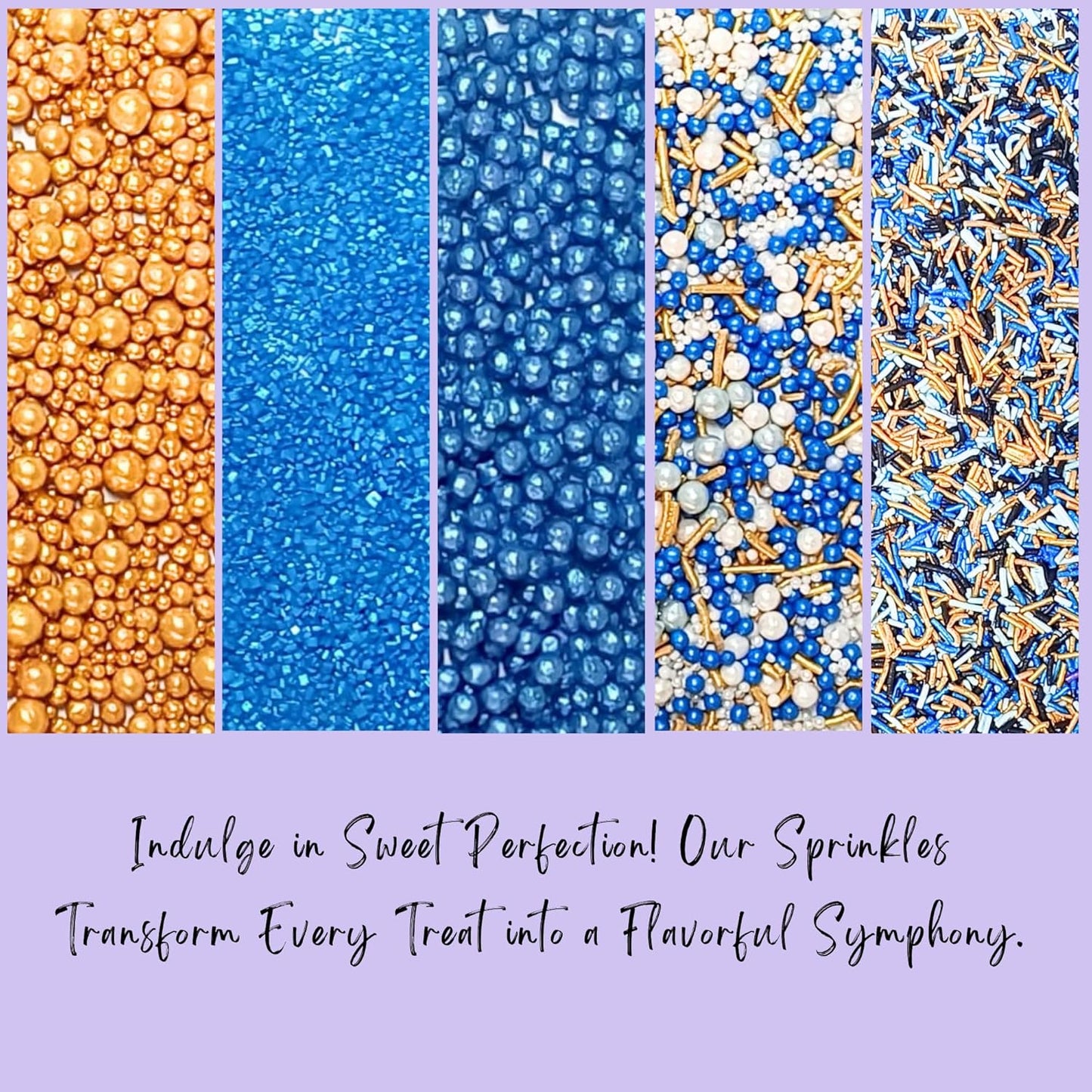 Confect Edible Sprinkles – Marine Royalty Theme – Assorted Pack with Navy Blue & Champagne Gold Dragees, Gold Jimmies & Bright Blue Sparkling Sugar – Sprinkles for Cake Decorating- Vegan, Gluten-Free, Nut-Free, Soy-Free, Dairy-Free, Palm Oil-Free-5 Oz