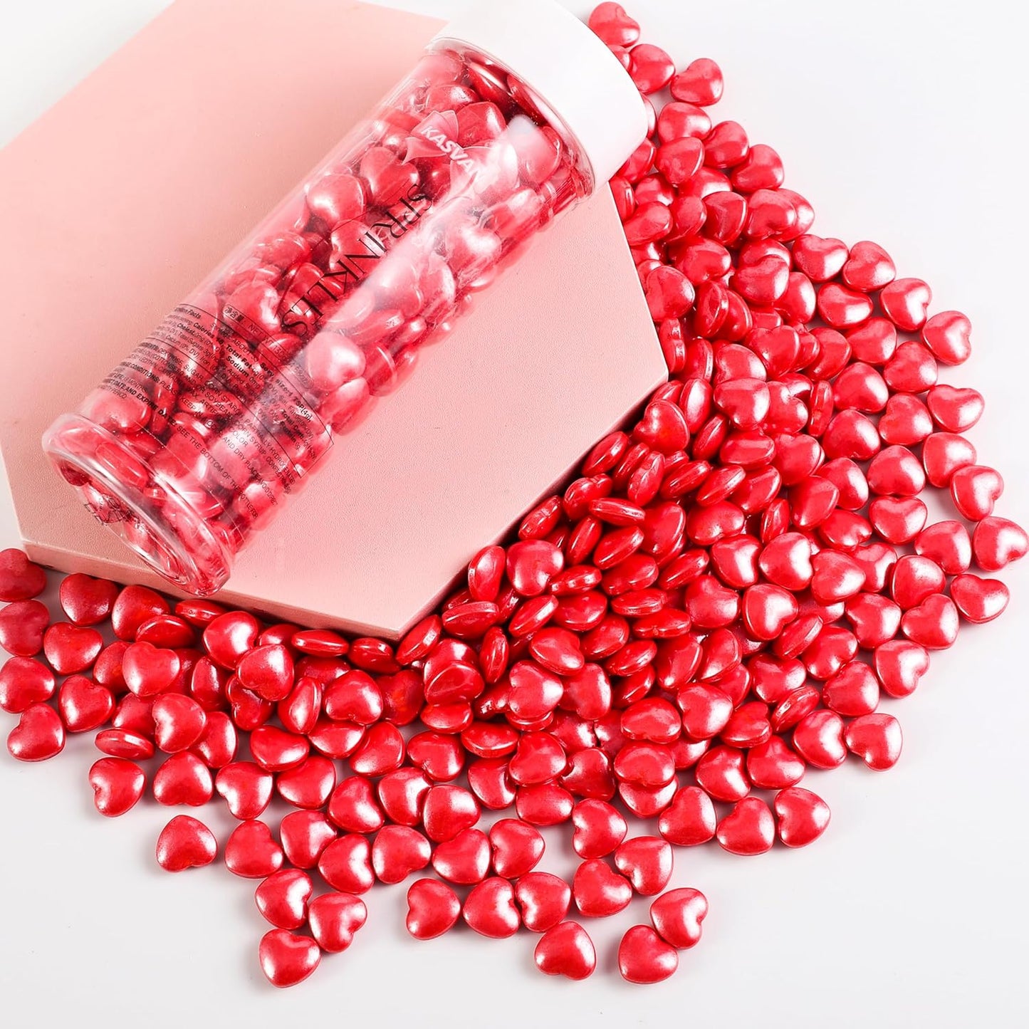 Kasvan Mixed Heart Shapes Sprinkles - Edible Candy Pearls 130g/4.58 Oz, Mix Size, Baking Cake Decorations, Ice Cream Toppings and Cookie Decorating, Wedding Party Chirstmas Supplies (Red)